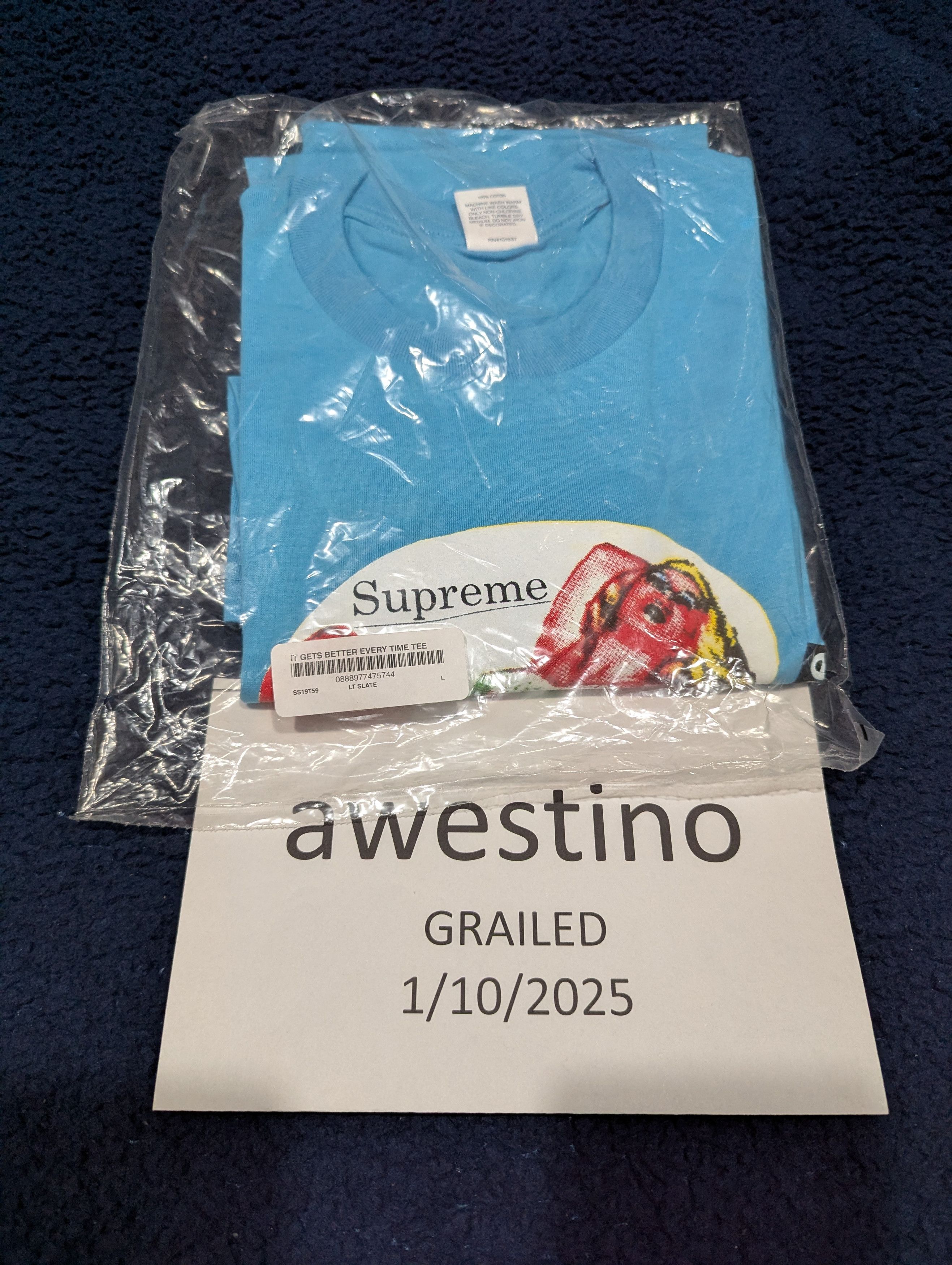 Supreme Supreme S/S19 It Gets Better Every Time Tee (Lt Slate) Large Size US L / EU 52-54 / 3 - 2 Thumbnail