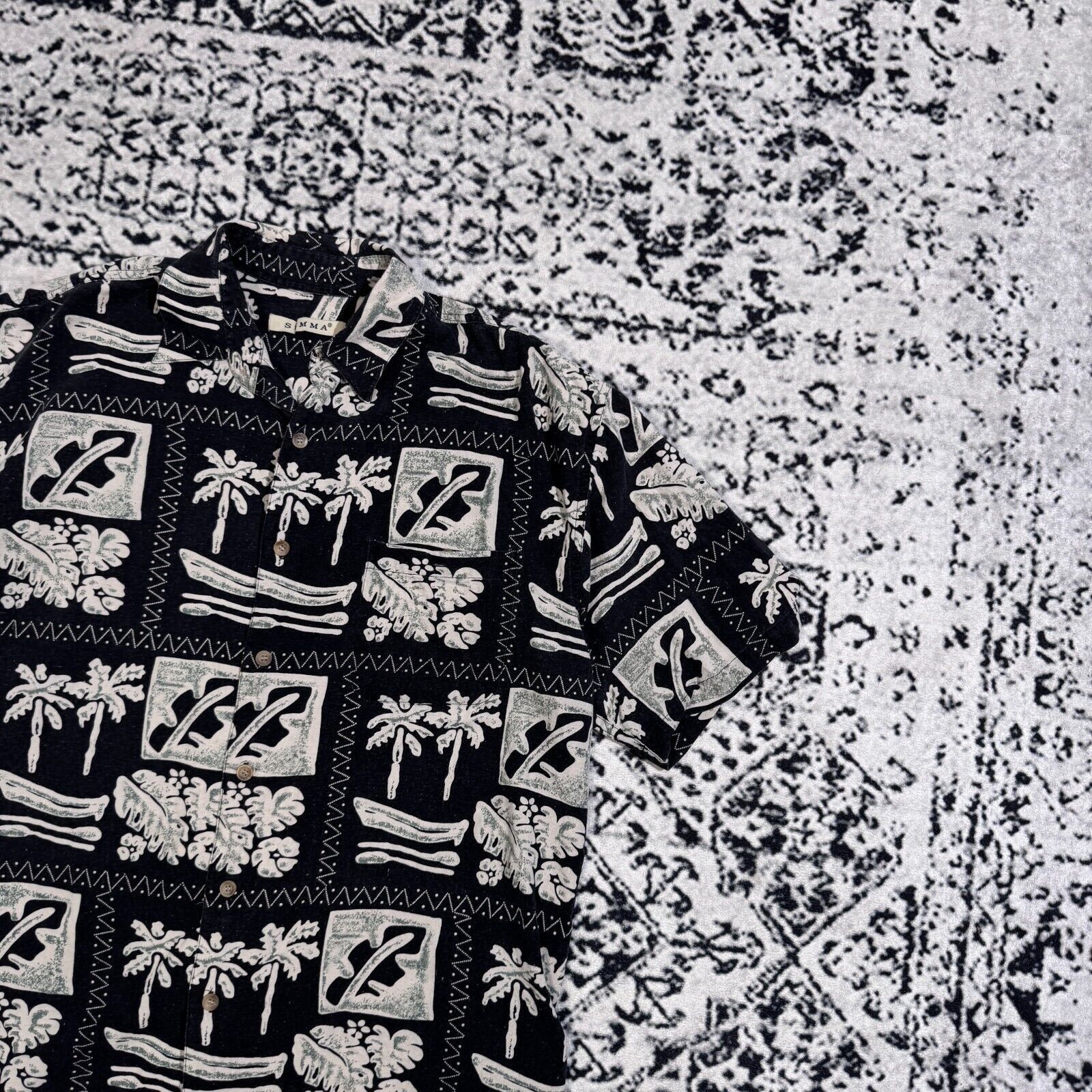 Vintage Vintage Black White Cotton Silk Shirt Size L 90s Hawaii Y2K Size US L / EU 52-54 / 3 - 5 Thumbnail
