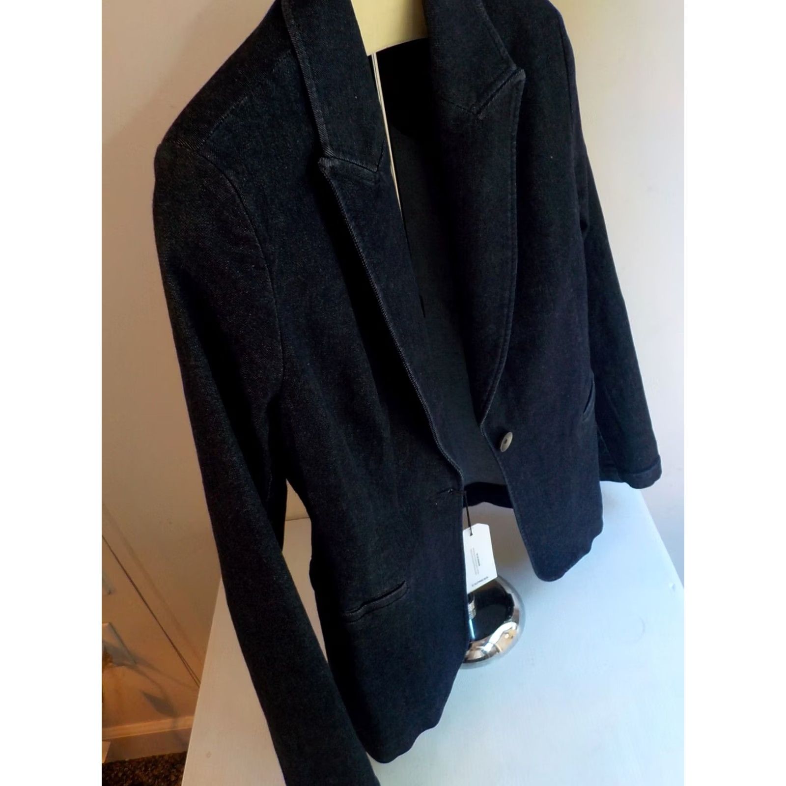 Express EXPRESS Womens 1 Button Denim Stretch Blazer Blue Cotton/Spandex SZ 10 NWT Size L / US 10 / IT 46 - 3 Thumbnail