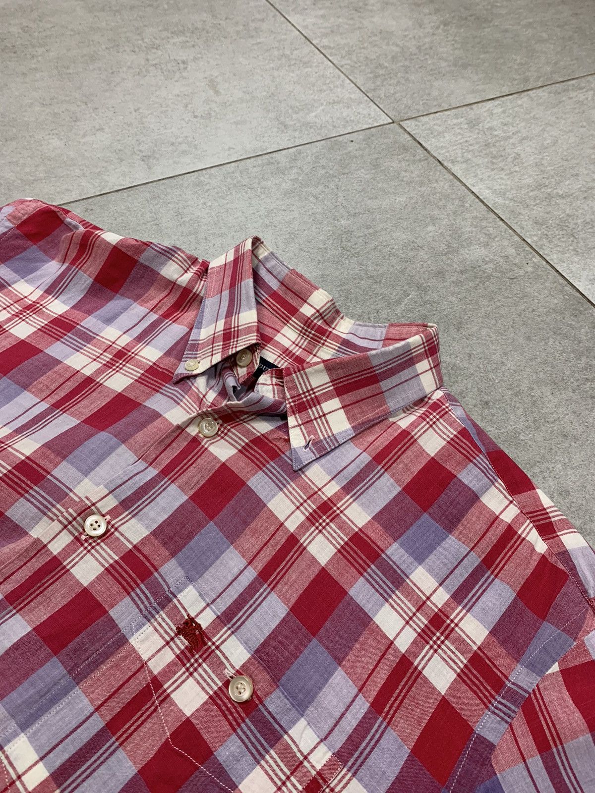 Burberry 90s Vintage Burberry Light Blue red Checked Faded fine Shirt Size US XL / EU 56 / 4 - 2 Thumbnail