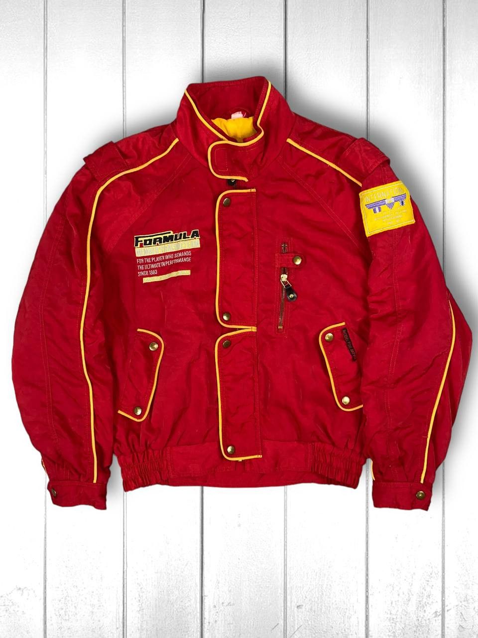 image of Vintage Formula 1 Member Racing Team Bomber Jacket Japan in Red, Men's (Size Medium)