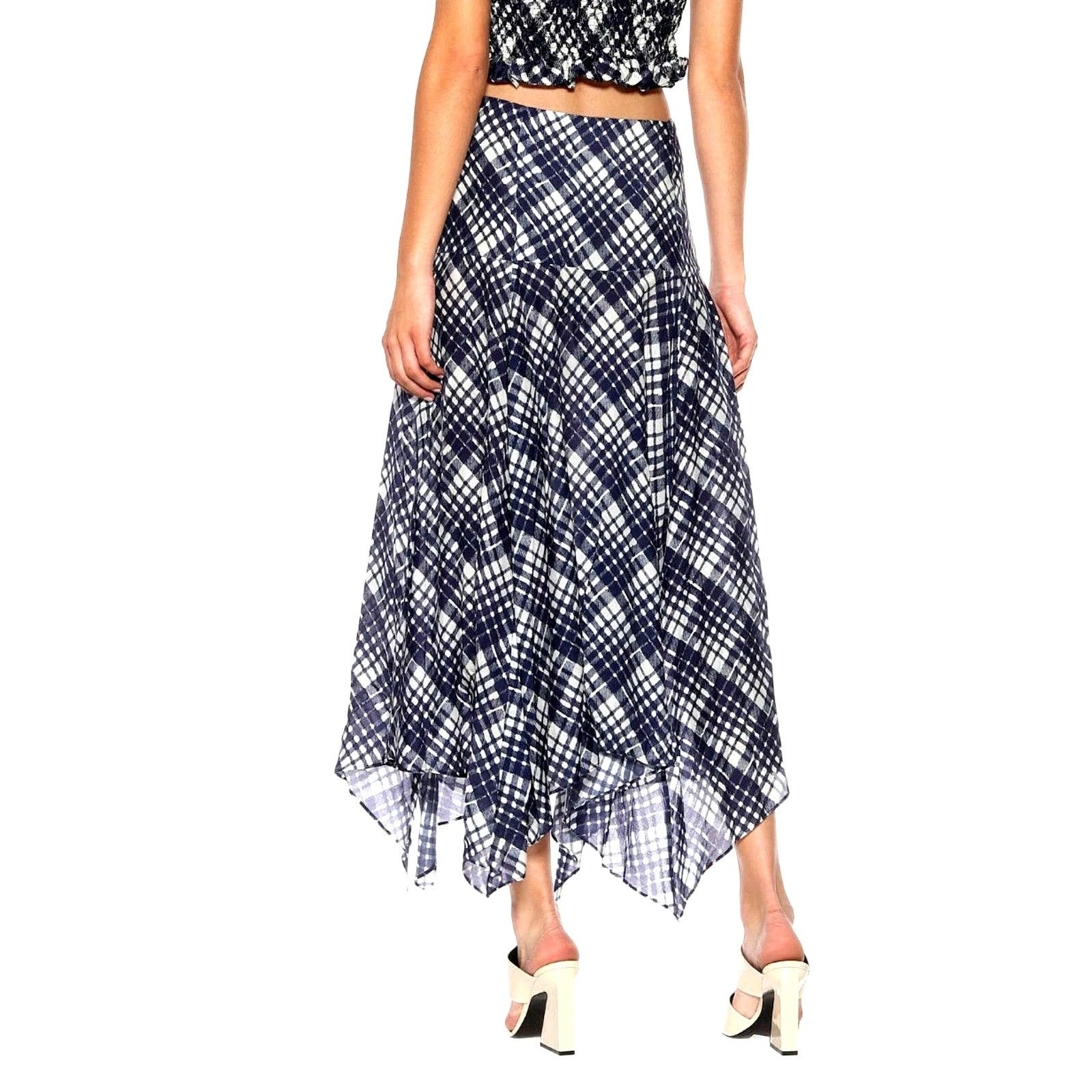 RIXO Rixo London Maggie Navy Sponge Check Skirt S Asymmetrical Size 27" / US 4 / IT 40 - 2 Thumbnail