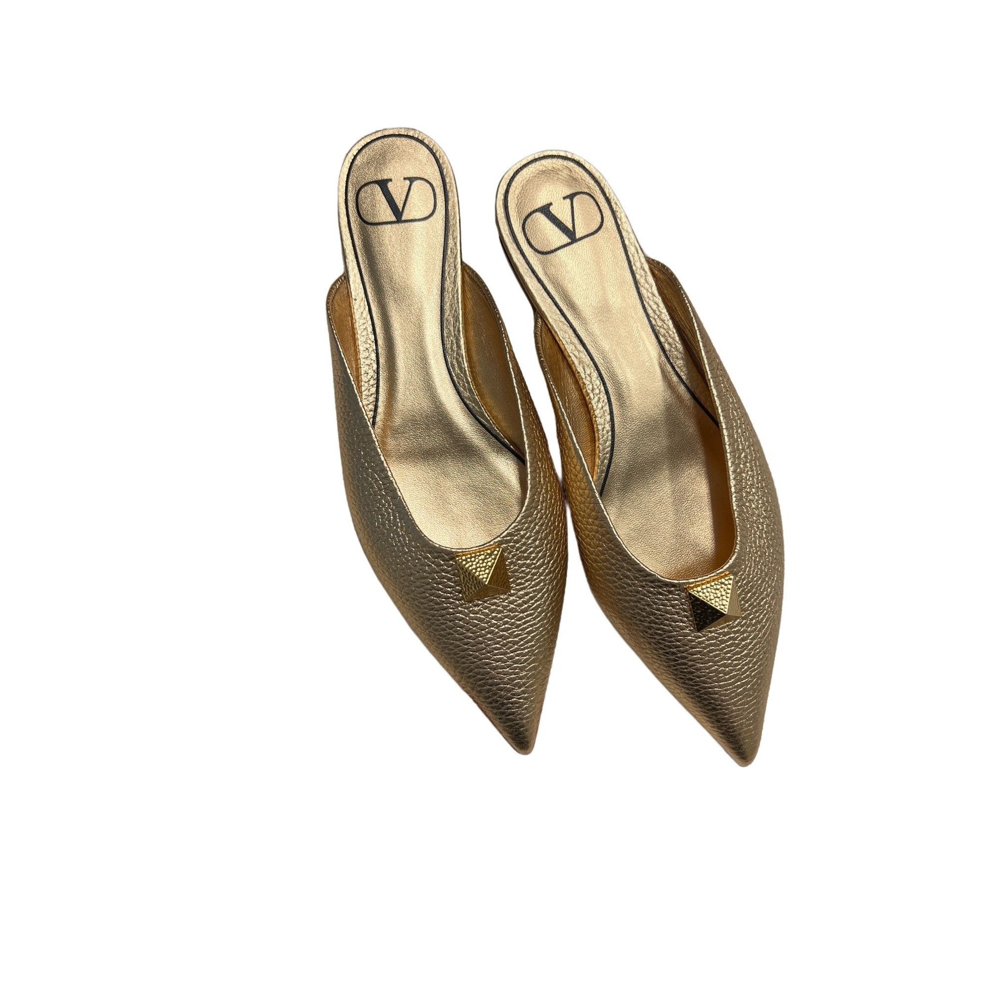 Valentino Valentino Garavani Gold Rockstud Pointed-Toe Mules Size US 6.5 / IT 36.5 - 1 Thumbnail