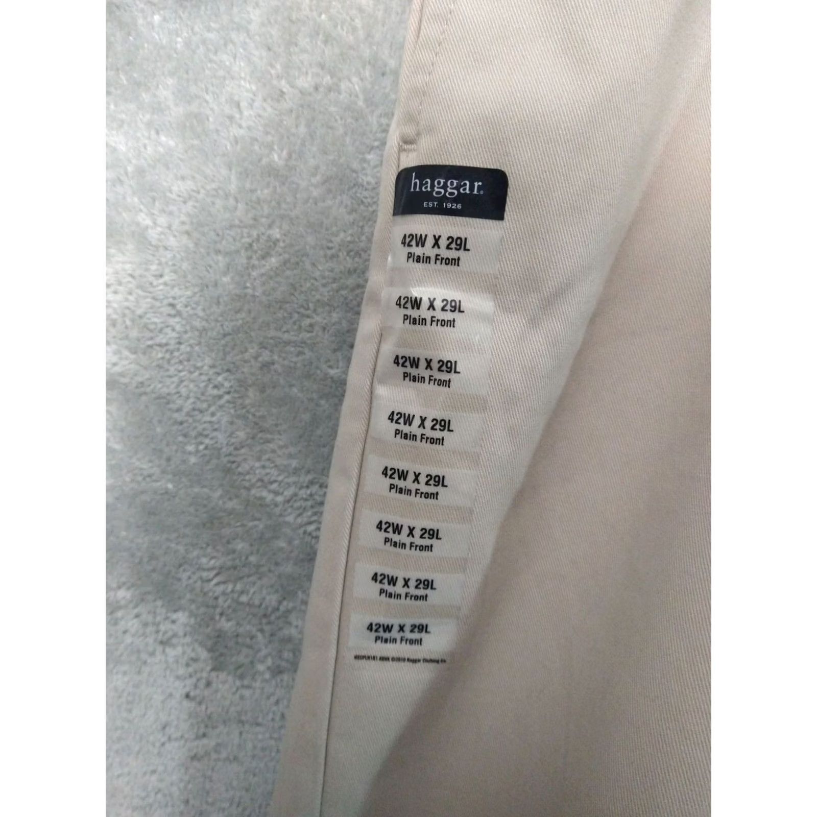 Haggar Haggar Pants Mens 42x29 Beige Khakis Classic Fit Flat Front Comfort Waist Cotton Straight Leg 42in Beige Mens Size US 42 / EU 58 - 7 Thumbnail