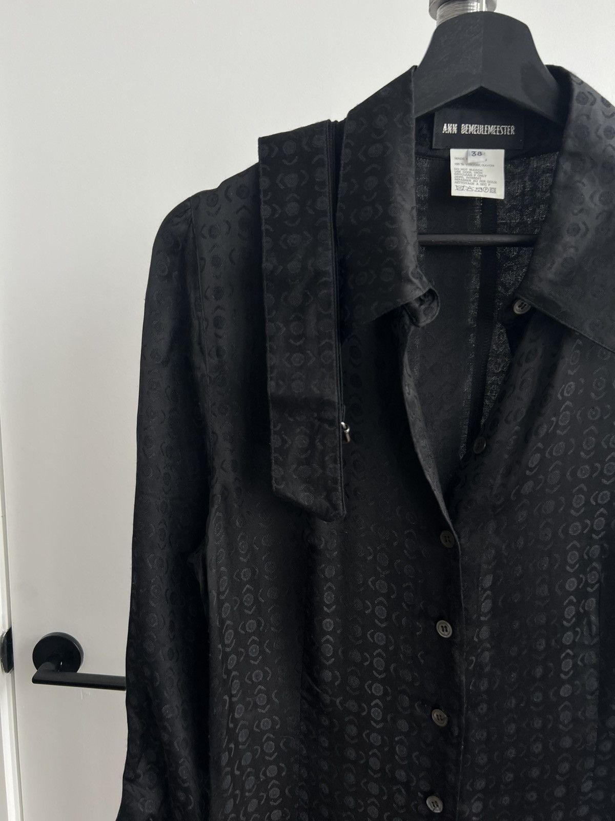 Ann Demeulemeester AW95 Black Patterned Belted Shirtdress Size XS / US 0-2 / IT 36-38 - 4 Thumbnail