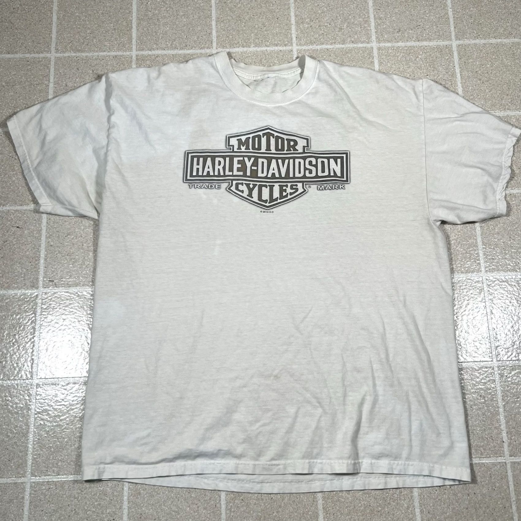 Harley Davidson Harley-Davidson Biker Logo T Shirt Tee Mens XL Beige Gowanda NY Double Sided Y2K Size US XL / EU 56 / 4 - 3 Thumbnail