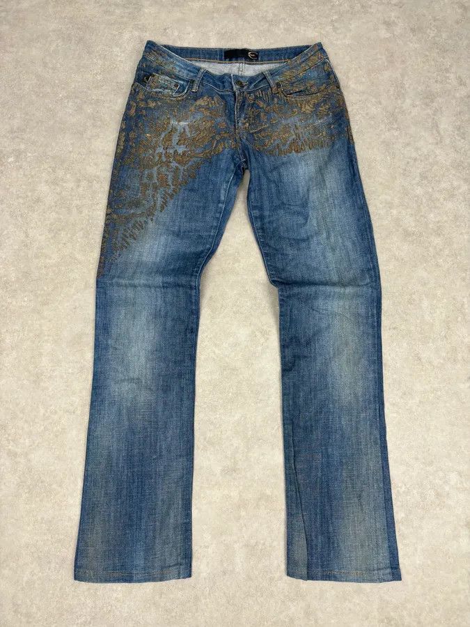 Just Cavalli SS2007 Cavalli Baroque Gold Pattern Blue Denim Jeans Size 26" / US 2 / IT 38 - 4 Thumbnail