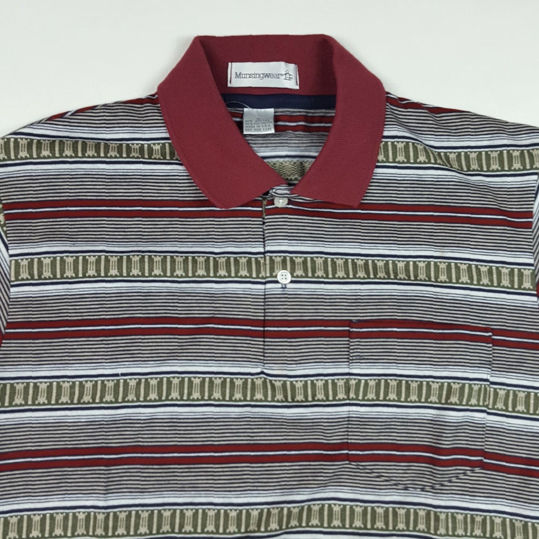 Vintage VINTAGE MunsingWear Polo Shirt Mens 90s Red Striped Short Sleeve Golf Tennis Surf (Size M) Size US M / EU 48-50 / 2 - 2 Thumbnail