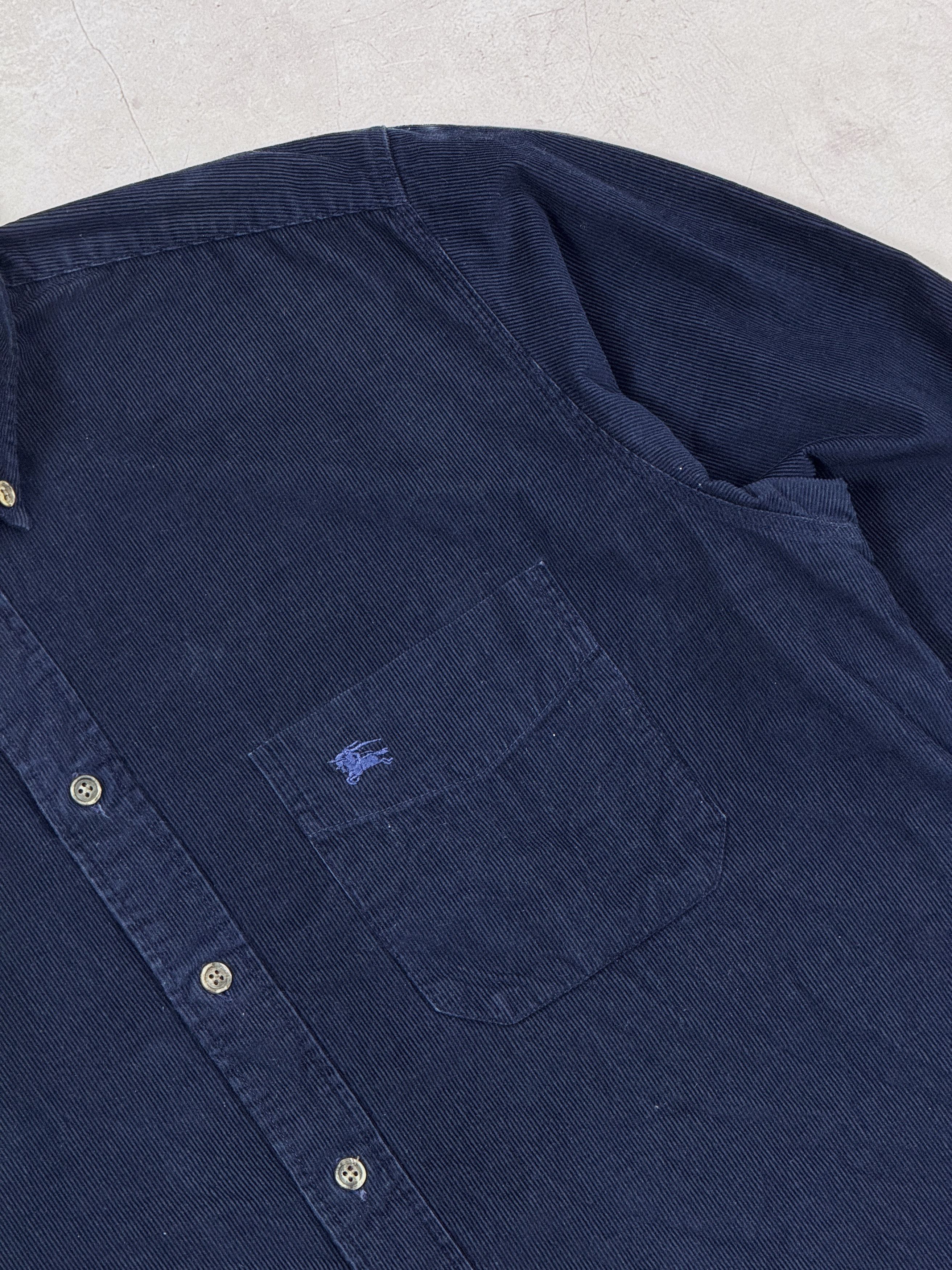 Burberry × Vintage Burberrys Corduroy Shirt Dark Blue & Nova Check Cuffs Size US L / EU 52-54 / 3 - 9 Thumbnail