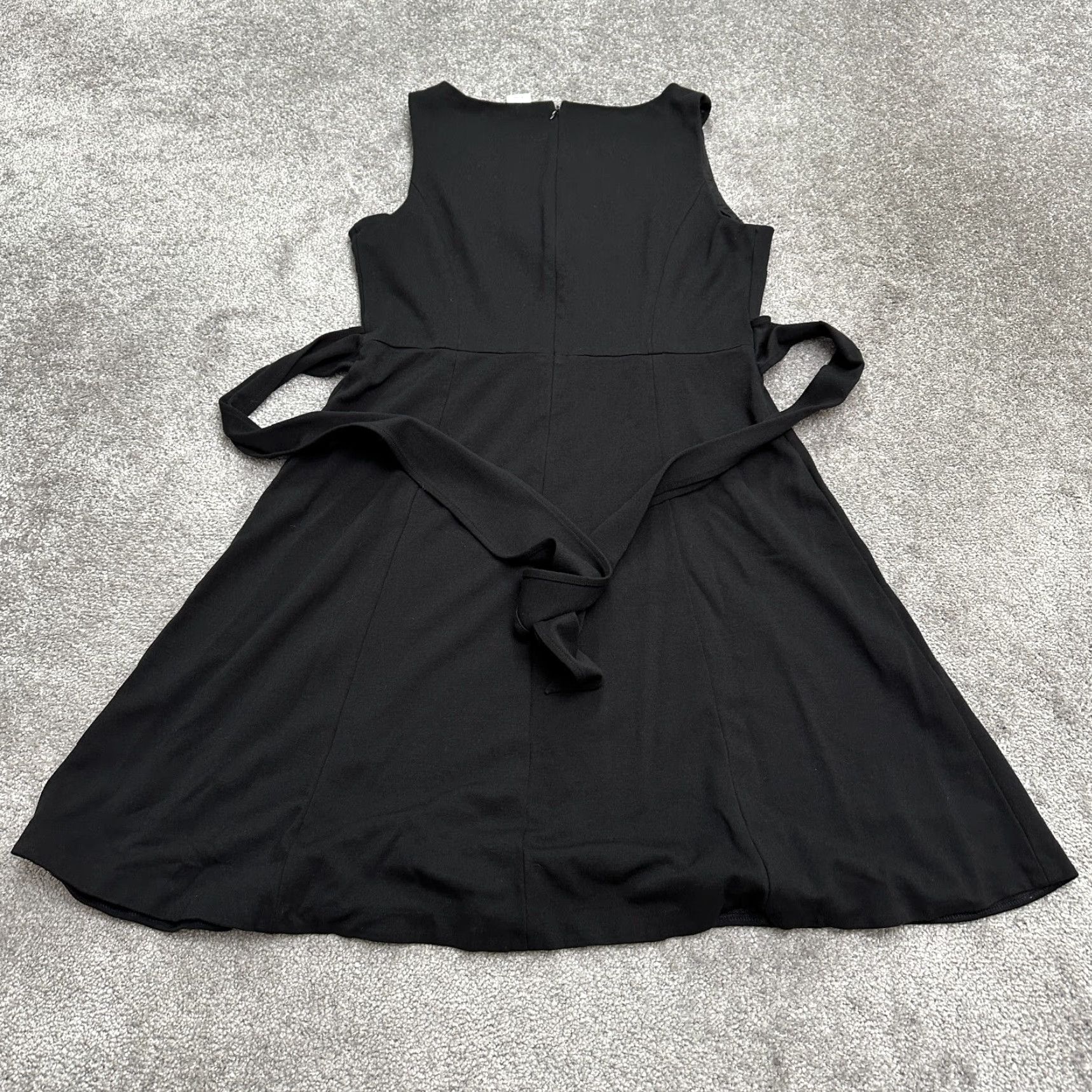 Vintage Kate Hill Dress Womens 14 Black Square Neck Sleeveless Belted A-Line Knee Length Size XL / US 12-14 / IT 48-50 - 2 Thumbnail