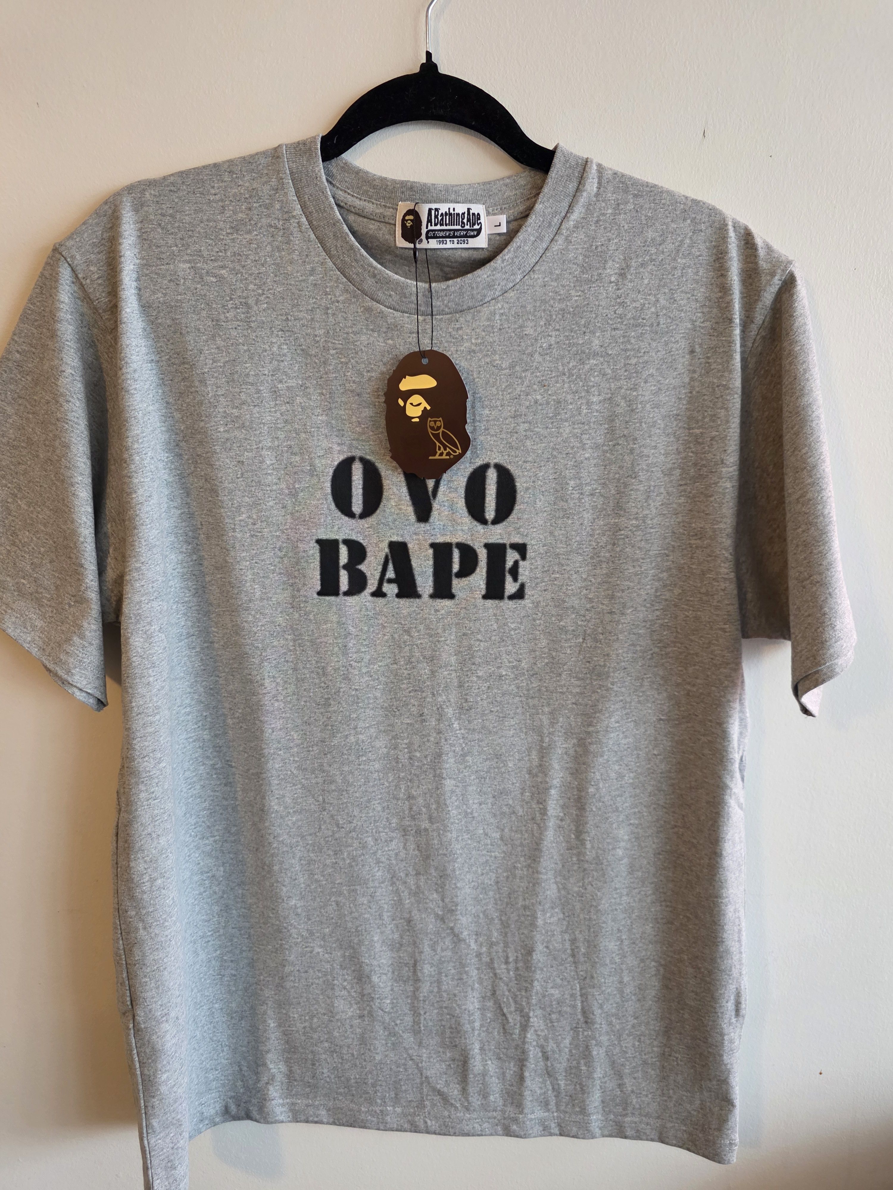 Bape X OVO Grey Tee Size Large