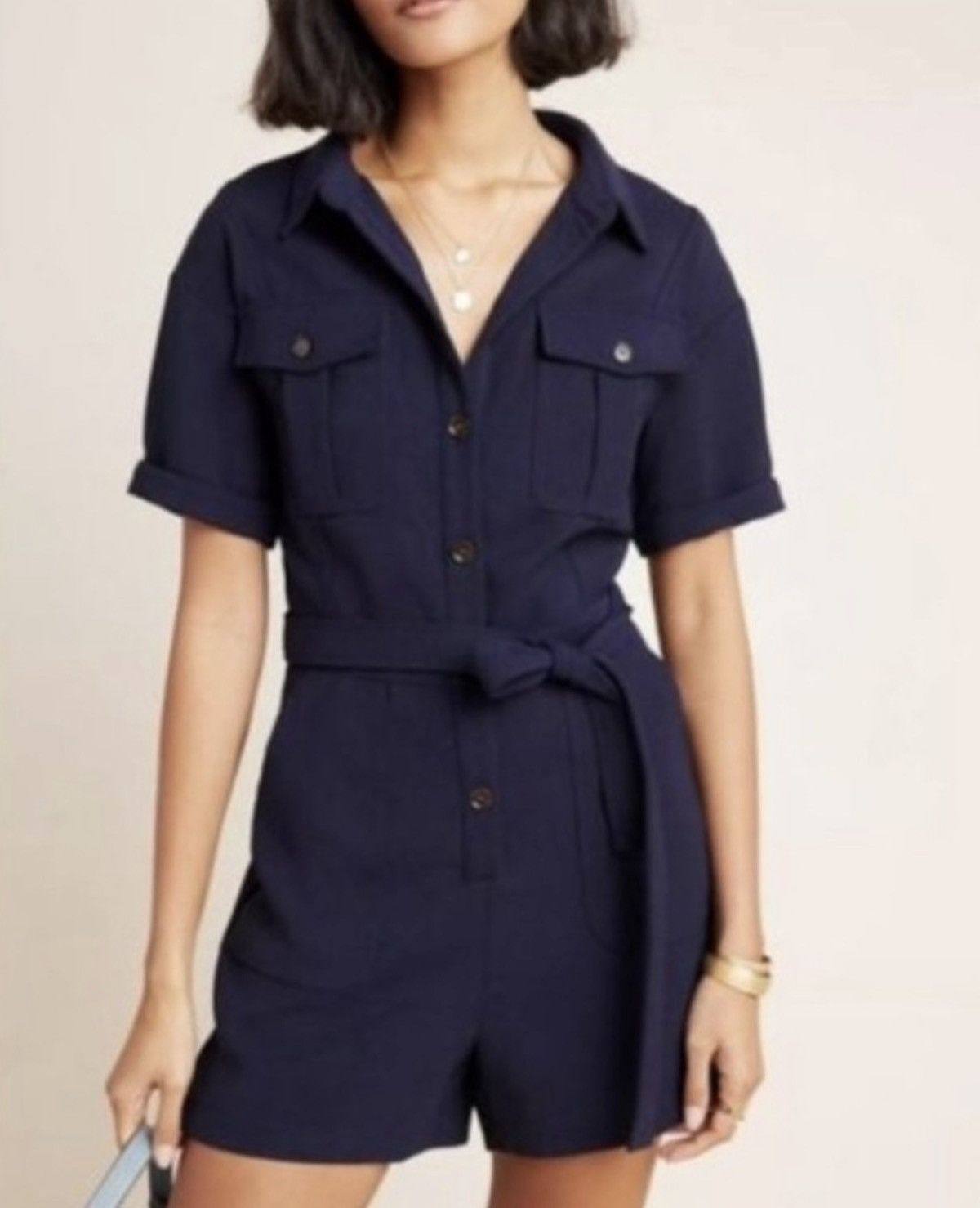 Anthropologie NWT$118 Greylin Delton Utility Navy Romper LARGE Size 34" / US 12 / IT 48 - 1 Thumbnail