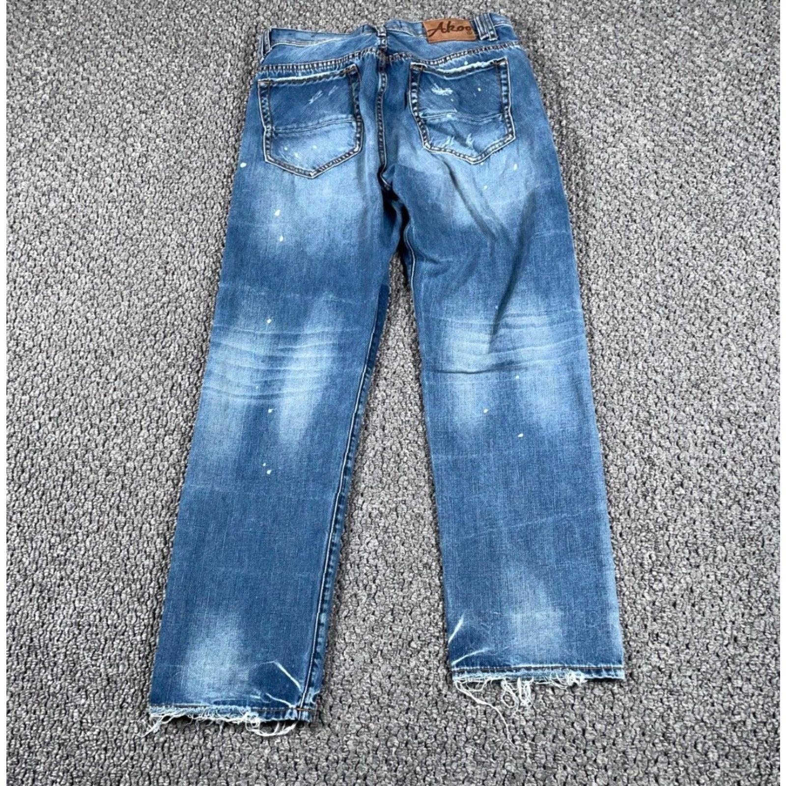 Vintage VINTAGE AKOO Patchwork Distressed Jeans Men's 35 x 32 Blue Tapered Jeans Men Regular 90s Hip Hop Retro Size US 35 - 2 Thumbnail