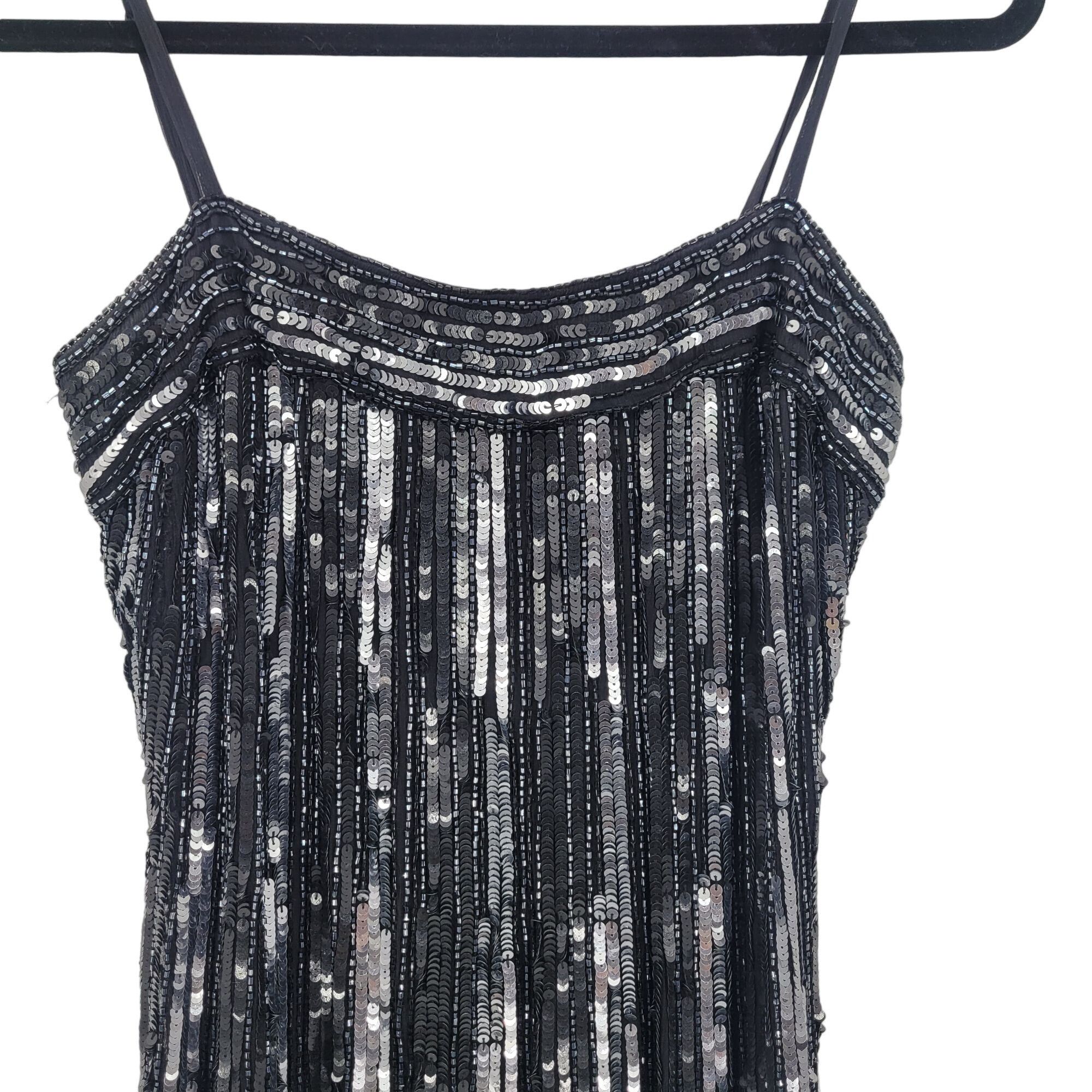 Vintage Vtg 80s Silk Sequin Dress Sz 8 Black Silver Sleeveless Knee Size M / US 6-8 / IT 42-44 - 10 Thumbnail