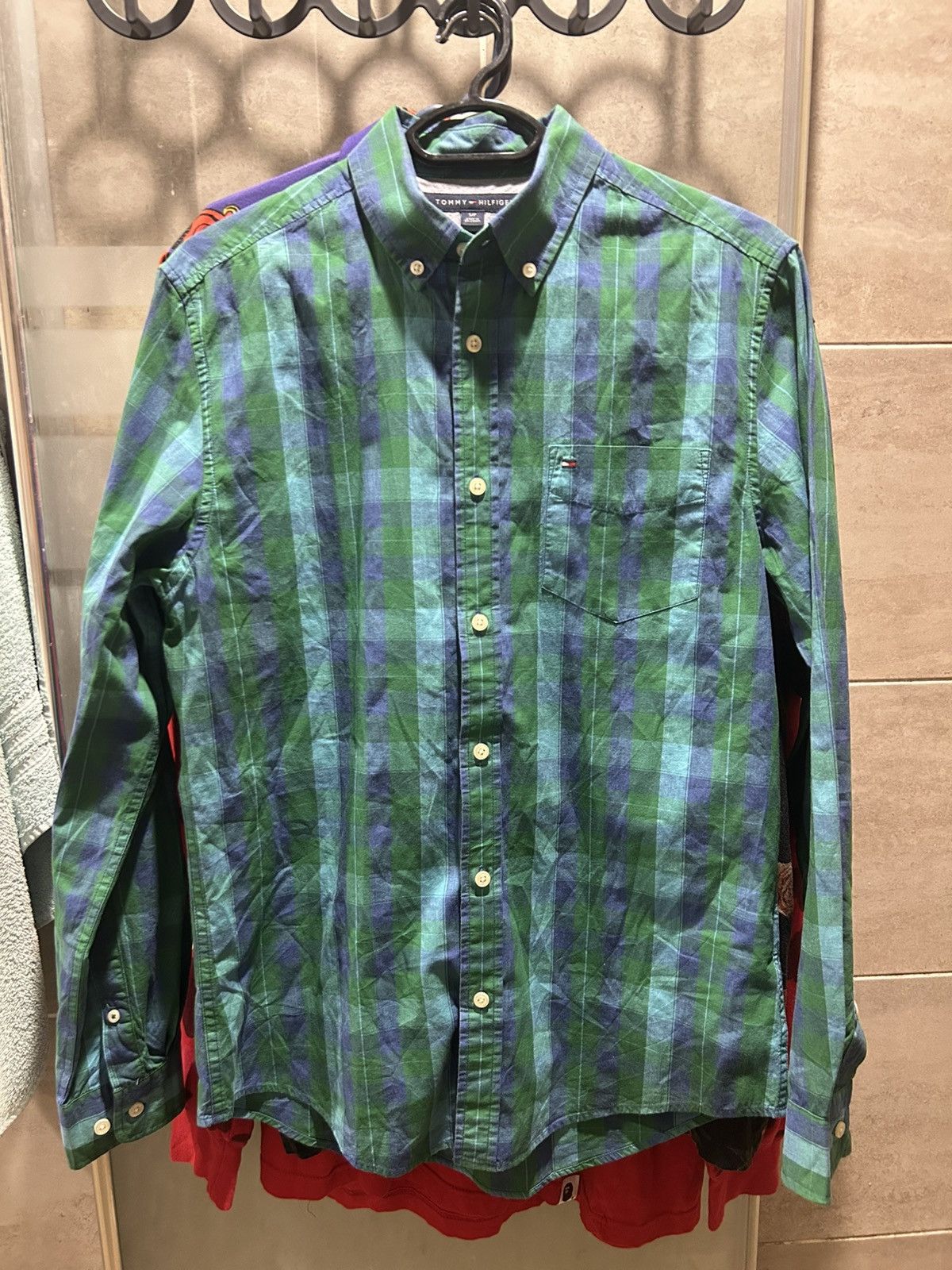 Tommy Hilfiger Tommy Hilfiger Custom Fit Green Blue Plaid Shirt Size US S / EU 44-46 / 1 - 1 Thumbnail