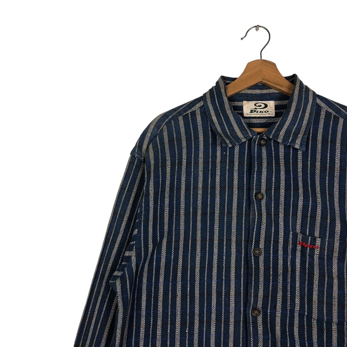 Indigo 📌Vintage Indigo Button Jacket Piko Striped Hickory Design Size US L / EU 52-54 / 3 - 8 Thumbnail