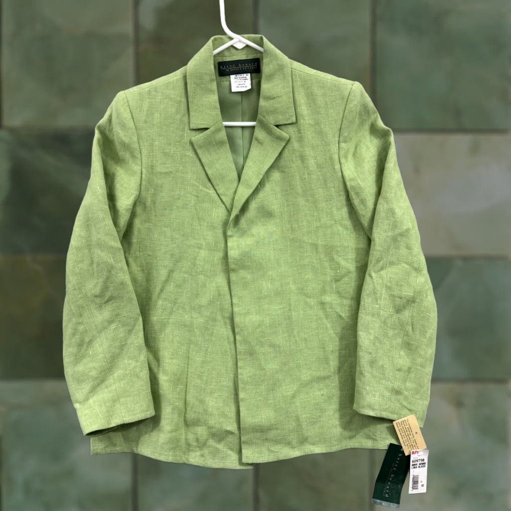 Vintage Harve Benard Blazer Womens 6 Green Linen Open Front Jacket Business Casual Formal NWT Vintage Mid-Length Long Sleeve Green Mens Womens Boys Girls Size M / US 6-8 / IT 42-44 - 1 Thumbnail