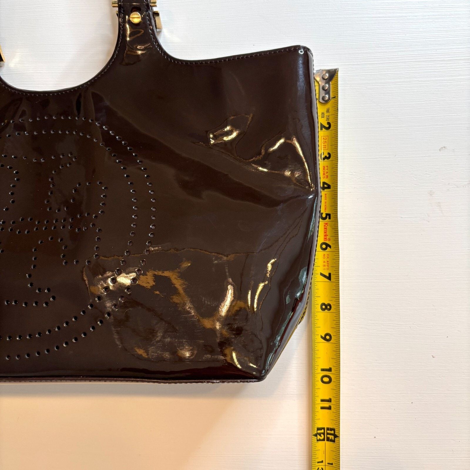Tory Burch Tory Burch Logo Black Patent Leather Bombe Large Tote Purse Size ONE SIZE - 10 Thumbnail