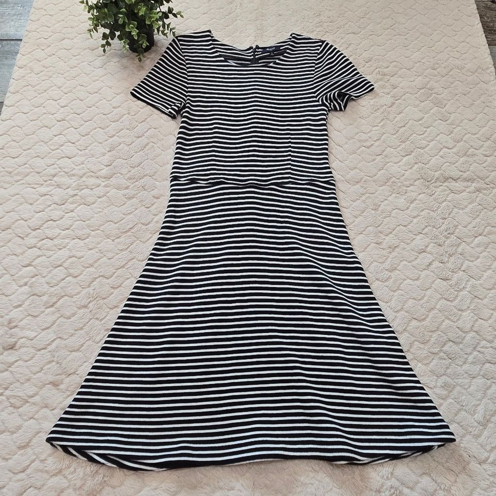 madewell striped knit dress Madewell Crewneck Long Sleeve Merino Wool Sweater Maxi Dress in Brown Multi Stripe at Nordstrom, Size X-Large