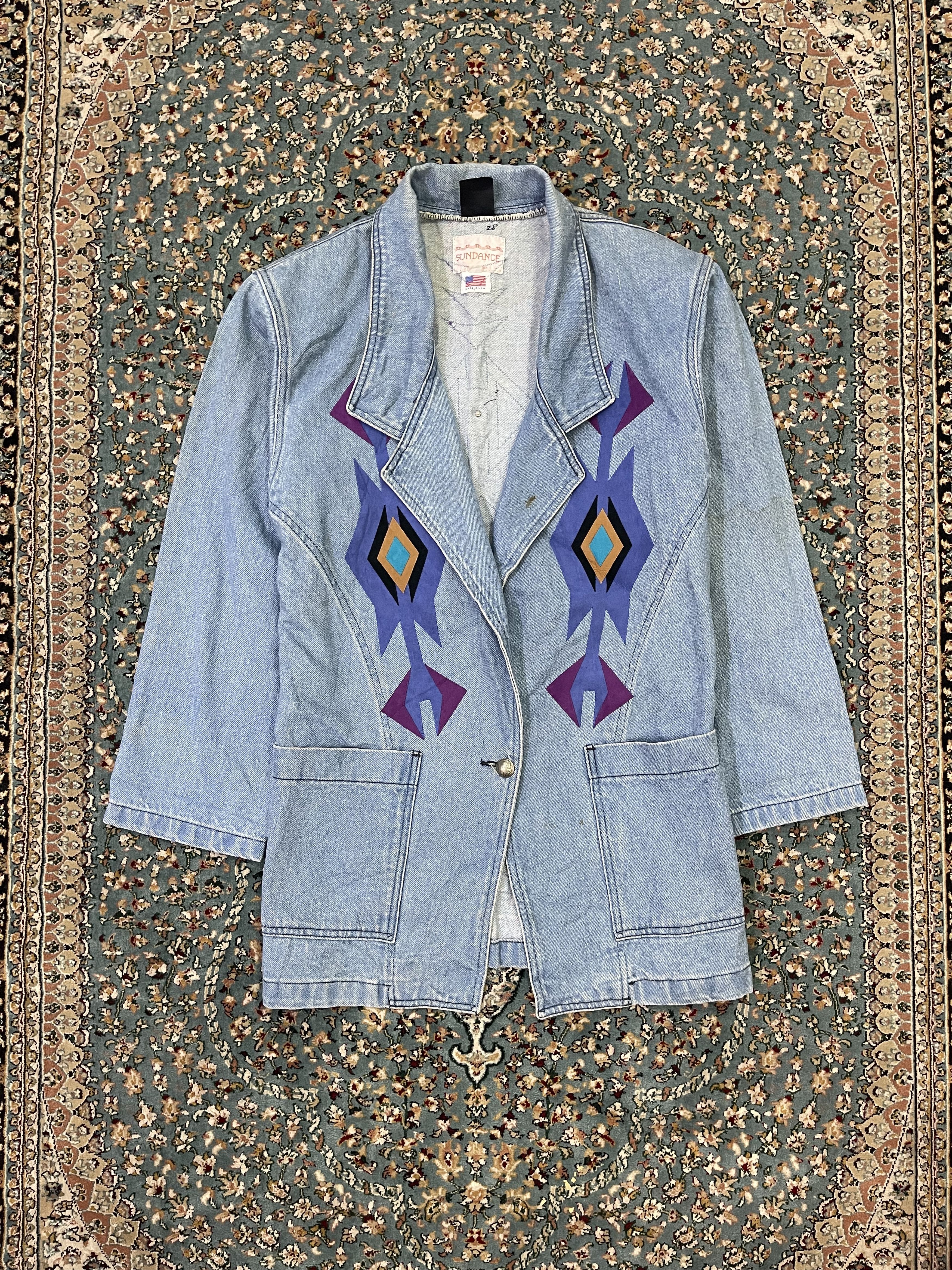Native × Vintage Vintage 90s Native Navajo Denim Jacket Size US L / EU 52-54 / 3 - 1 Thumbnail