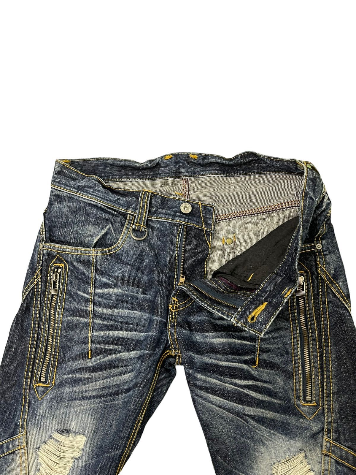 Japanese Brand Slim Jeans Hagi Denim Hideaways Faded Distress Low Rise 6🟦4 Size US 31 - 10 Thumbnail