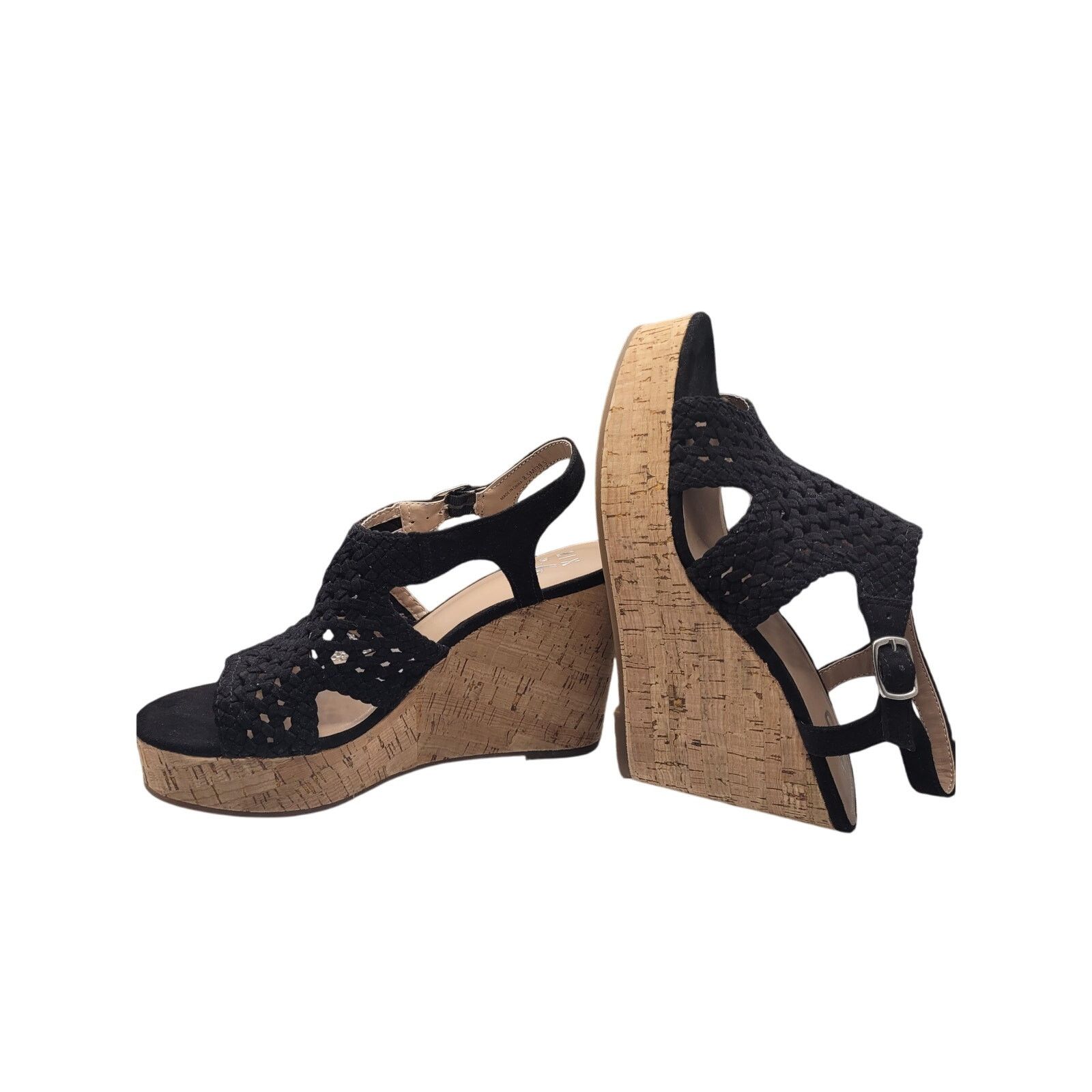 No. 6 Mix No 6 Black Wedge Sandals 4" Heel Like New! Sz 8.5M Size US 8.5 / IT 38.5 - 4 Thumbnail