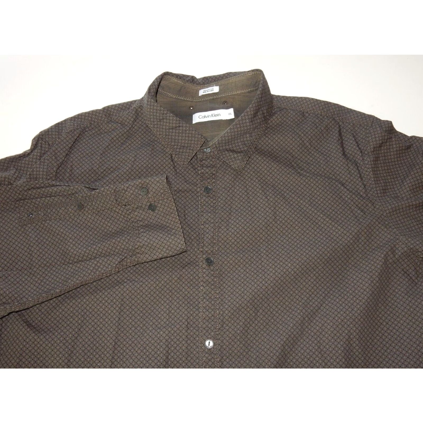 Calvin Klein VINTAGE Calvin Klein Men's Shirt Long Sleeve Button-Up Cotton Geometric 2XL Brown Size US XXL / EU 58 / 5 - 2 Thumbnail