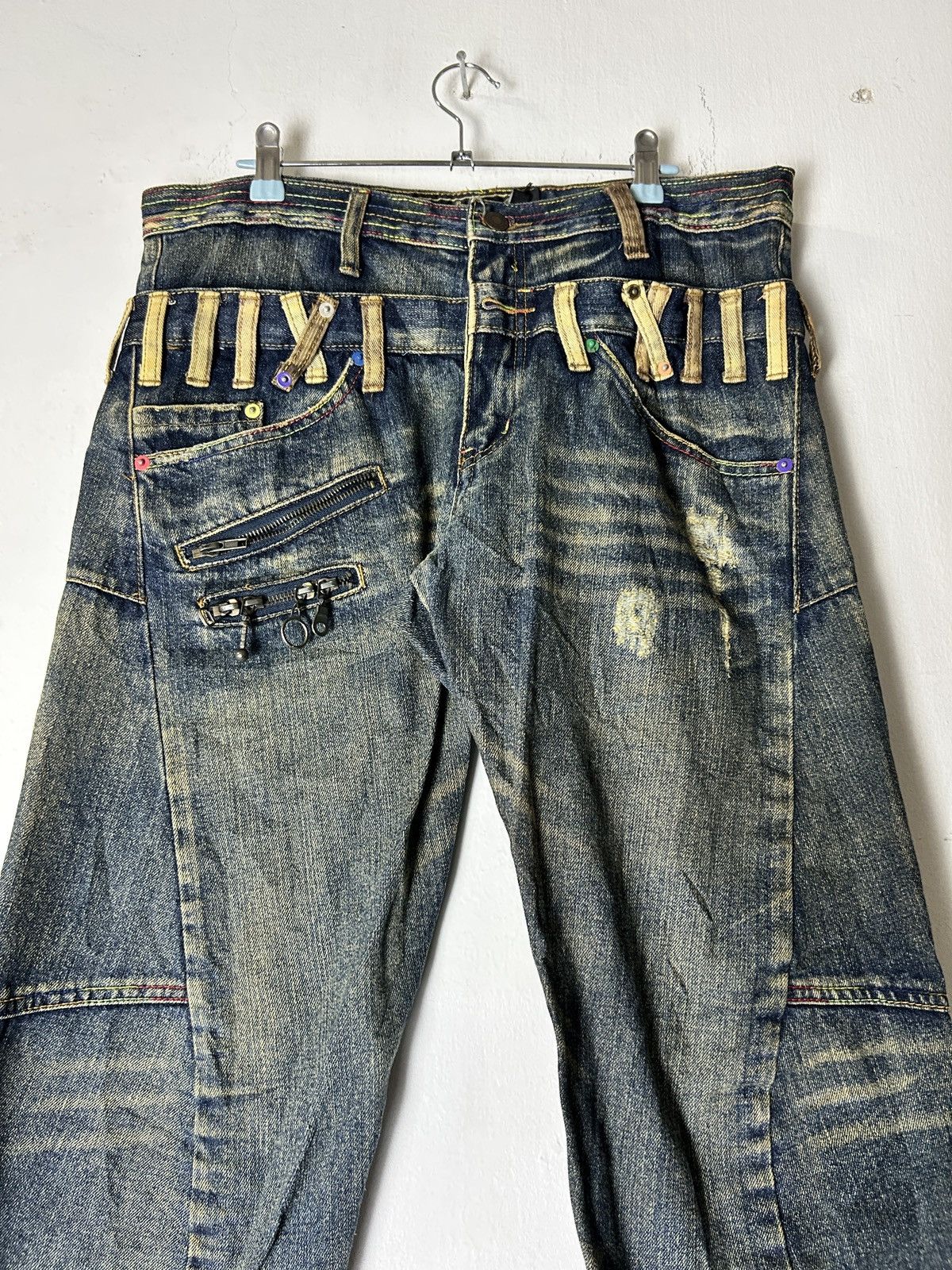 Japanese Brand Breath Mint Double Waist Jeans Sick Faded Bondage Punk Size US 33 - 4 Thumbnail