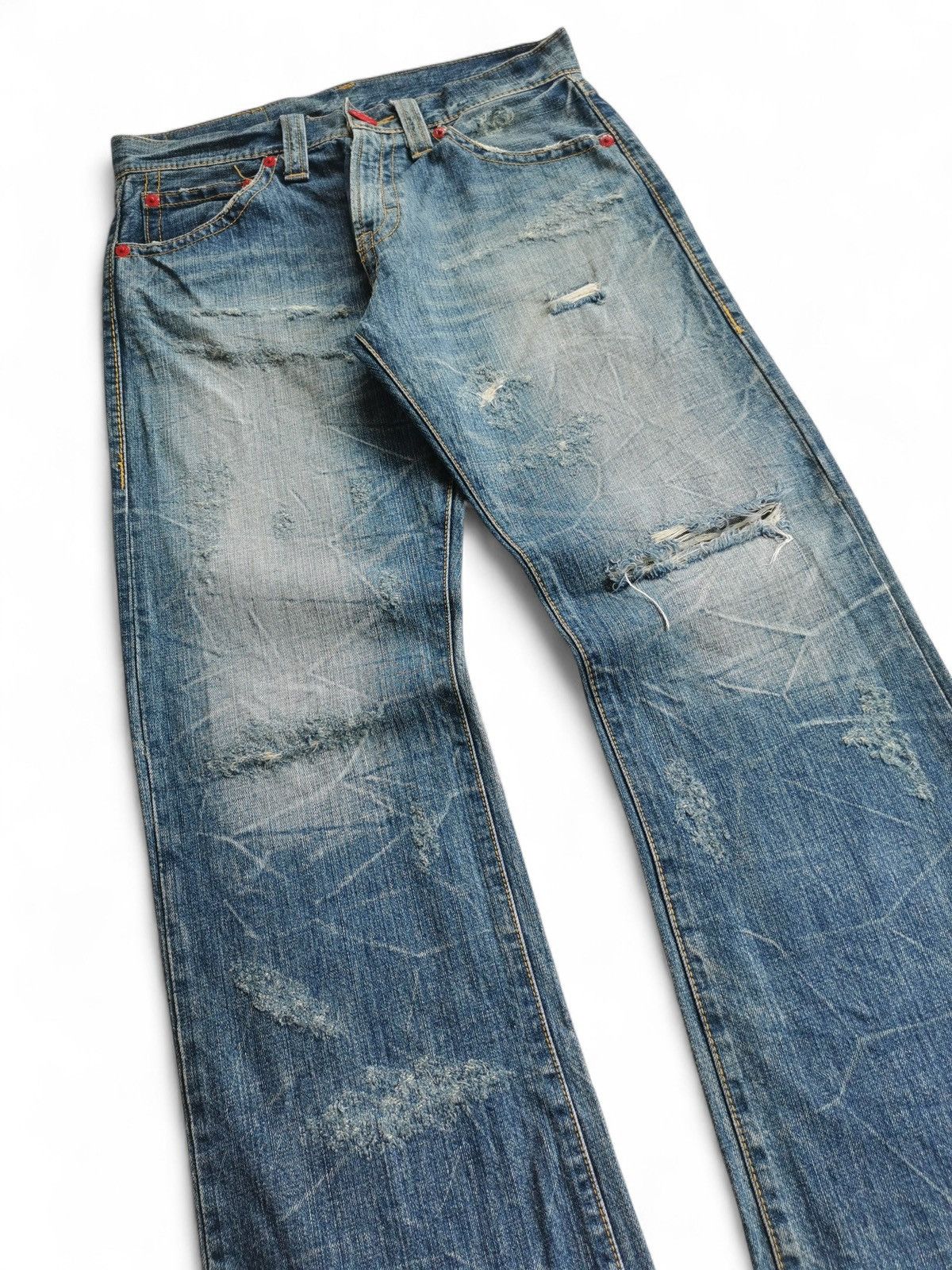 Vintage Flare Co&Lu Distressed Light Wash Jeans Red Accents Size US 32 / EU 48 - 6 Thumbnail