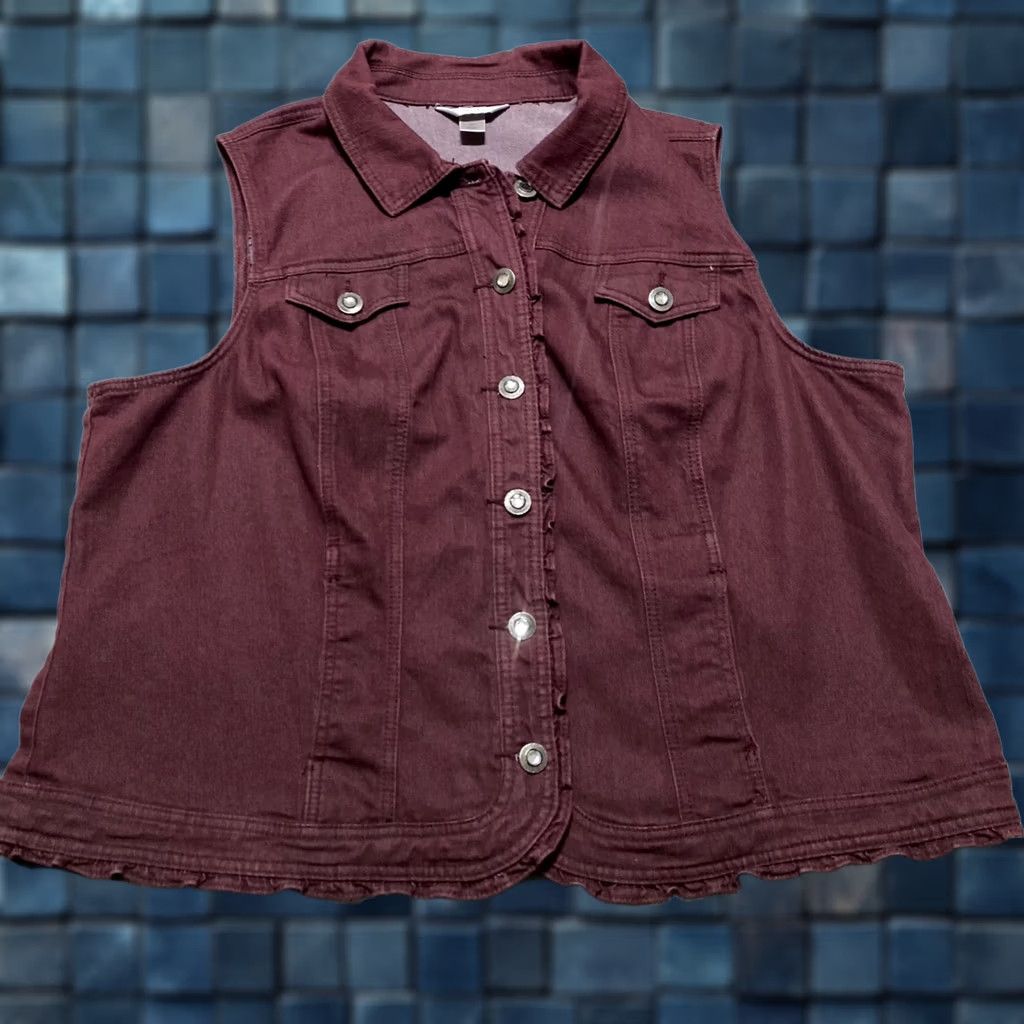 Denime Cj Banks Womens Plus 2X Red Denim Vest Jacket Button Up Ruffled Size XXL / US 16-18 / IT 52-54 - 1 Thumbnail