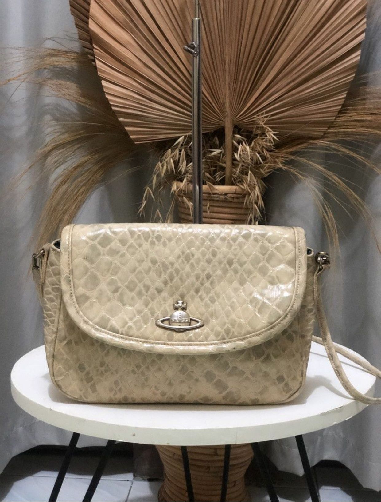 image of Vivienne Westwood Sling Snake Skin Glossy in White Bone Glossy, Women's