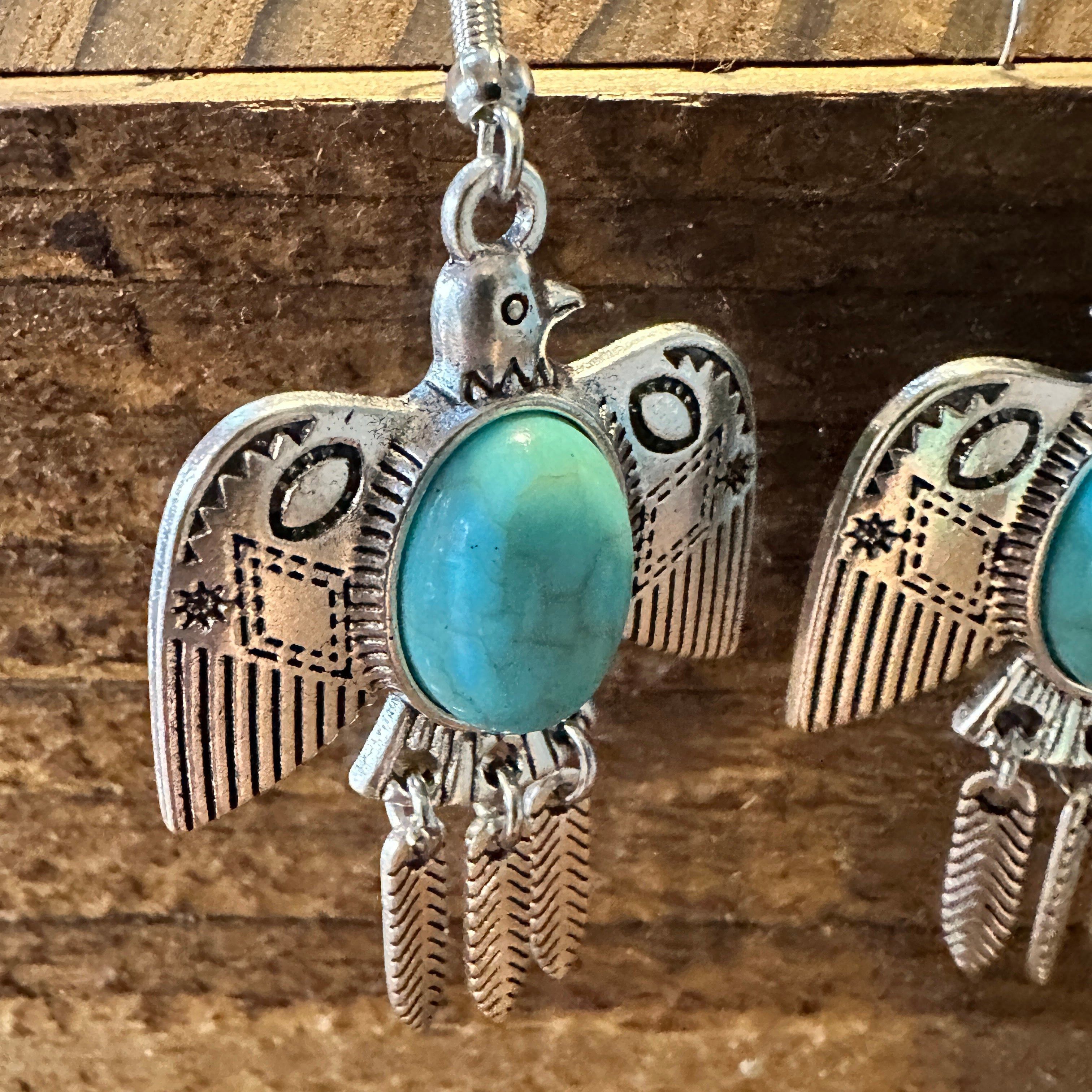 Other Navajo Thunderbird Turquoise Drop Earrings with Silver Plati Size ONE SIZE - 3 Thumbnail
