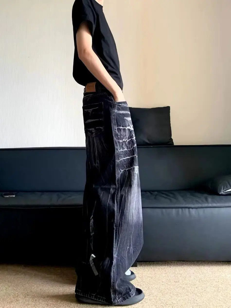 Japanese Brand Vintage washed and distressed graffiti stripe baggy jeans Size US 34 / EU 50 - 3 Thumbnail