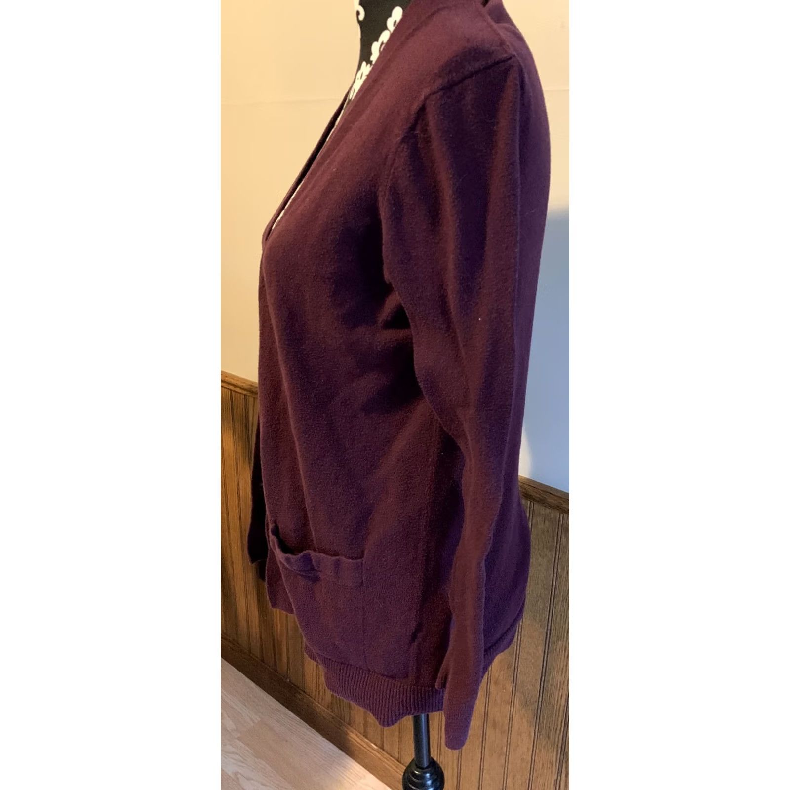 Gap VINTAGE Gap Womens Open Front Cardigan Maroon SZ S Cardigan Womens Maroon Open Front Long Sleeve Solid Pattern Slouchy Open Size S / US 4 / IT 40 - 3 Thumbnail