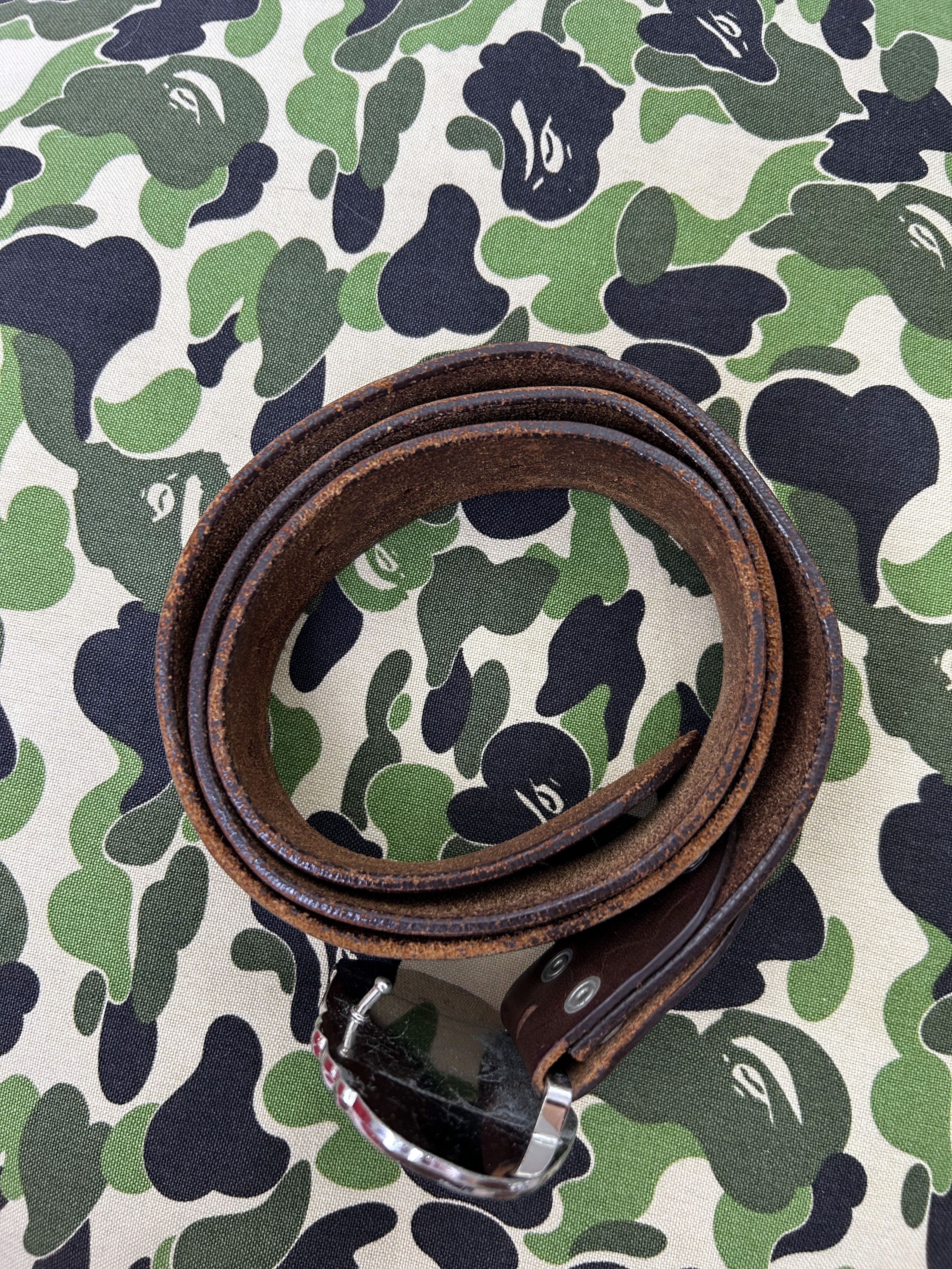 Bape APE HEAD buckle BAPE camo embossed leather belt [Size L] Size 40 - 4 Thumbnail
