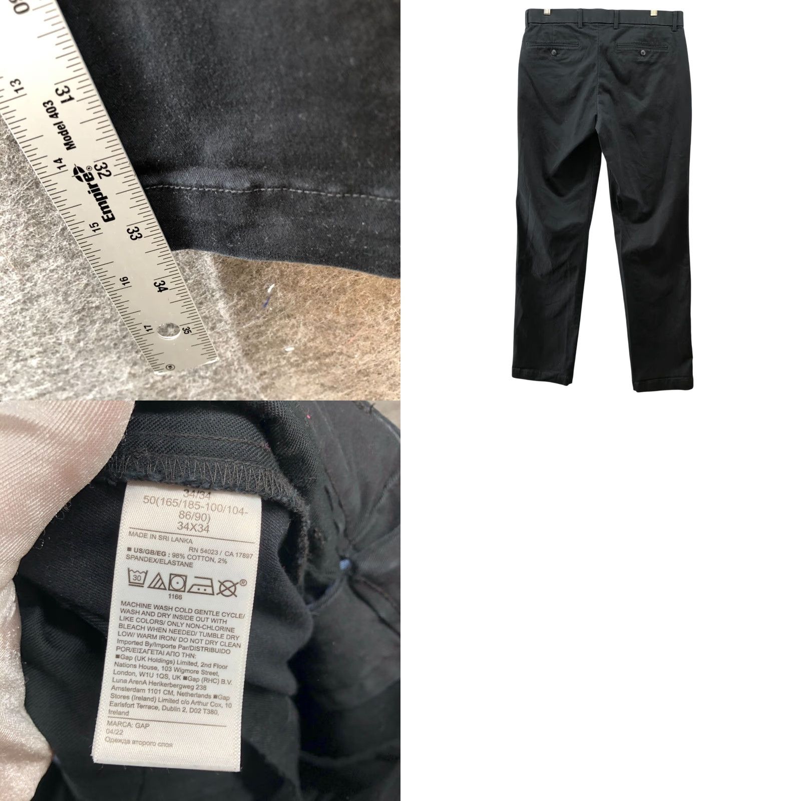 Gap Gap Straight Leg Chino Pants Mens 34x34 Black Stretch Flat Front Size US 34 / EU 50 - 8 Thumbnail