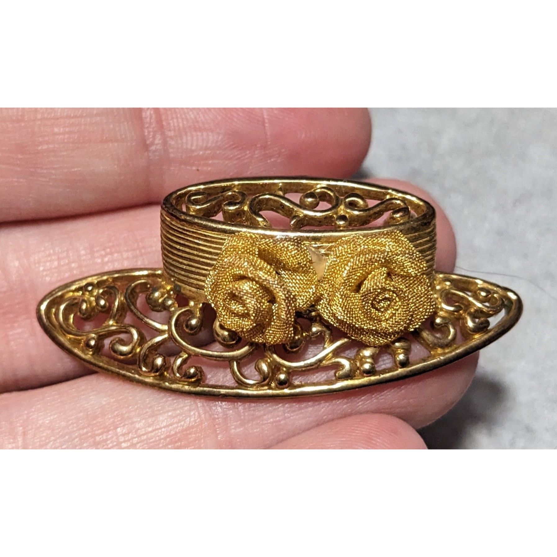Other Vintage Gold Tone Filigree Mesh Flower Hat Brooch Size ONE SIZE - 7 Thumbnail