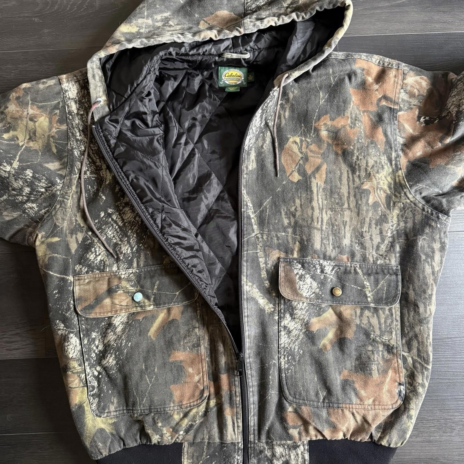 Cabelas Cabelas Men’s XL Camo Jacket Quilt Lined Full Zip Hood Size ONE SIZE - 4 Thumbnail