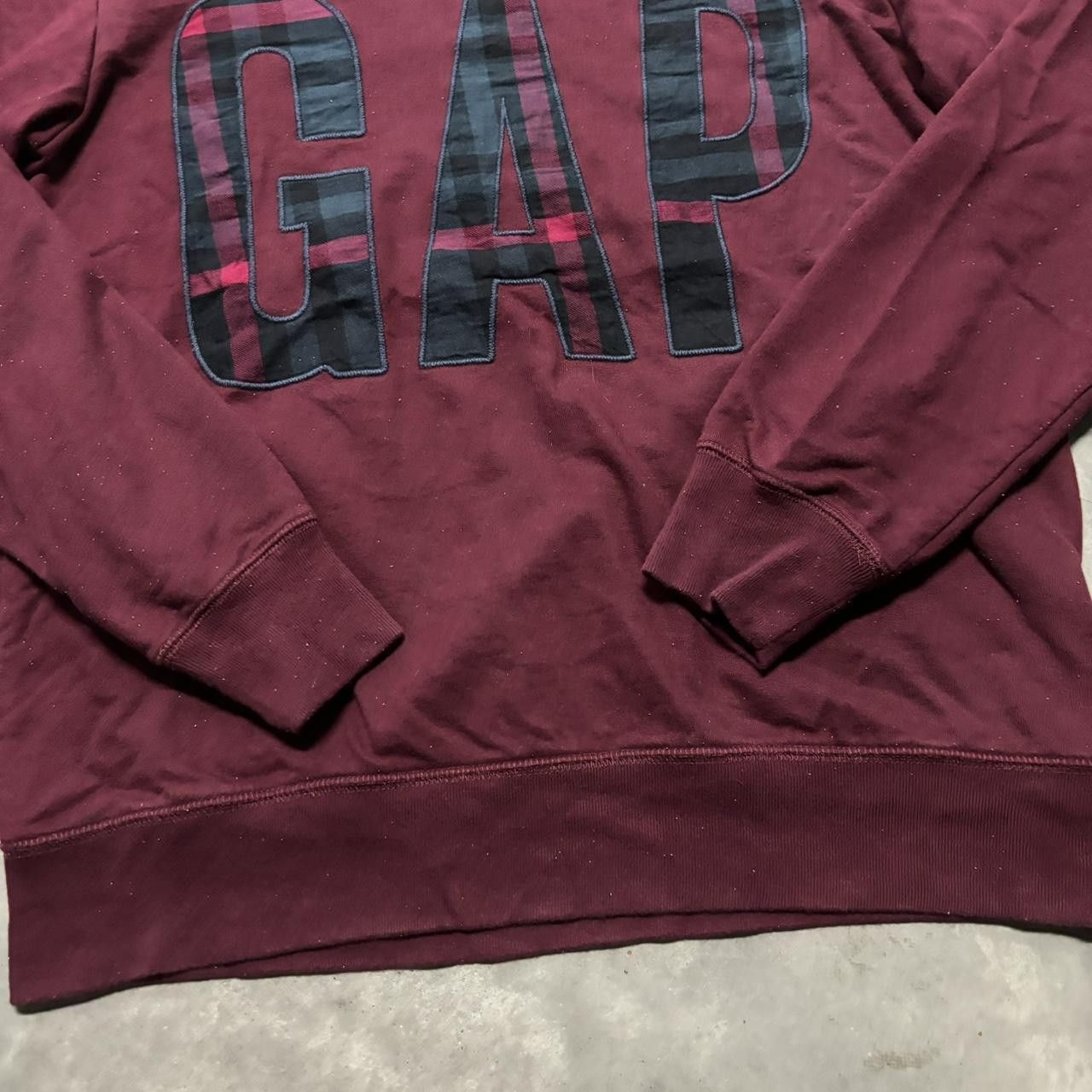 Gap × Vintage Crazy Vintage Y2K/2000s Maroon Gap Plaid Spellout Essential Longsleeve Sweatshirt! Size S / US 4 / IT 40 - 3 Thumbnail