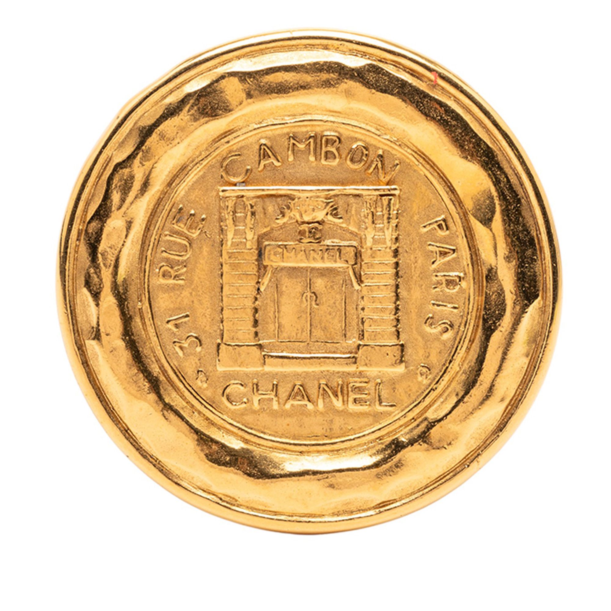 Chanel Chanel Gold Plated 31 Rue Cambon Round Vintage Pin Brooch Size ONE SIZE - 1 Thumbnail
