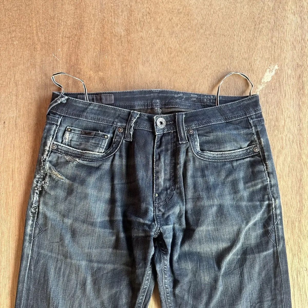 GAS GAS JEANS VINTAGE LABEL COW LEATHER DISTRESSED DENIM PANTS Size US 30 / EU 46 - 3 Thumbnail
