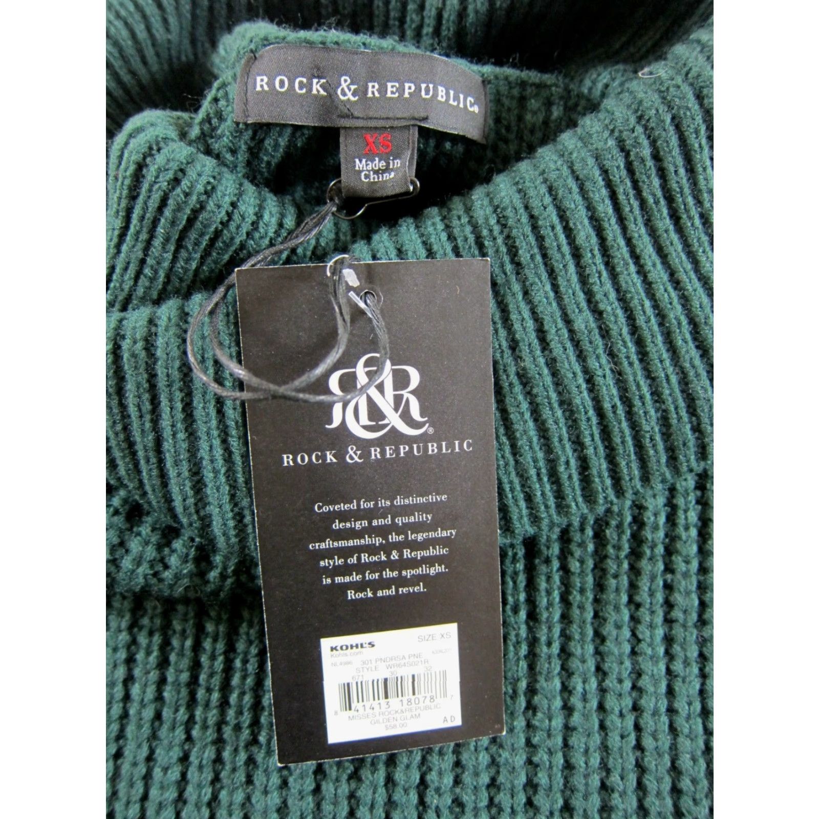 Vintage NWT Rock & Republic Ponderosa Pine Green Knit Cowl Neck Sweater Blouse XS Size XS / US 0-2 / IT 36-38 - 2 Thumbnail