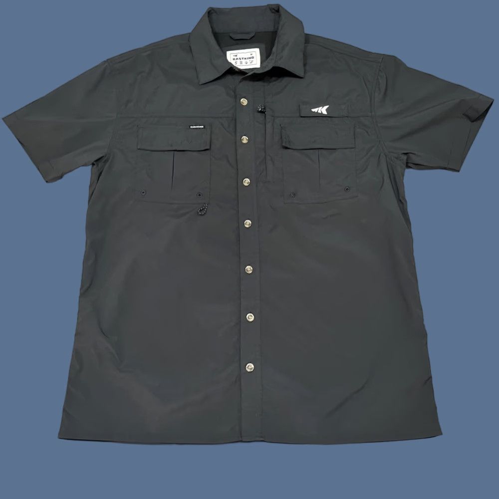 Last Kings KastKing Shirt Mens Medium Fishing Performance UPF 50 Breathable Quick Dry Short Sleeve Button-Up Collared Logo Embroidered Black Polyester Size US M / EU 48-50 / 2 - 1 Thumbnail