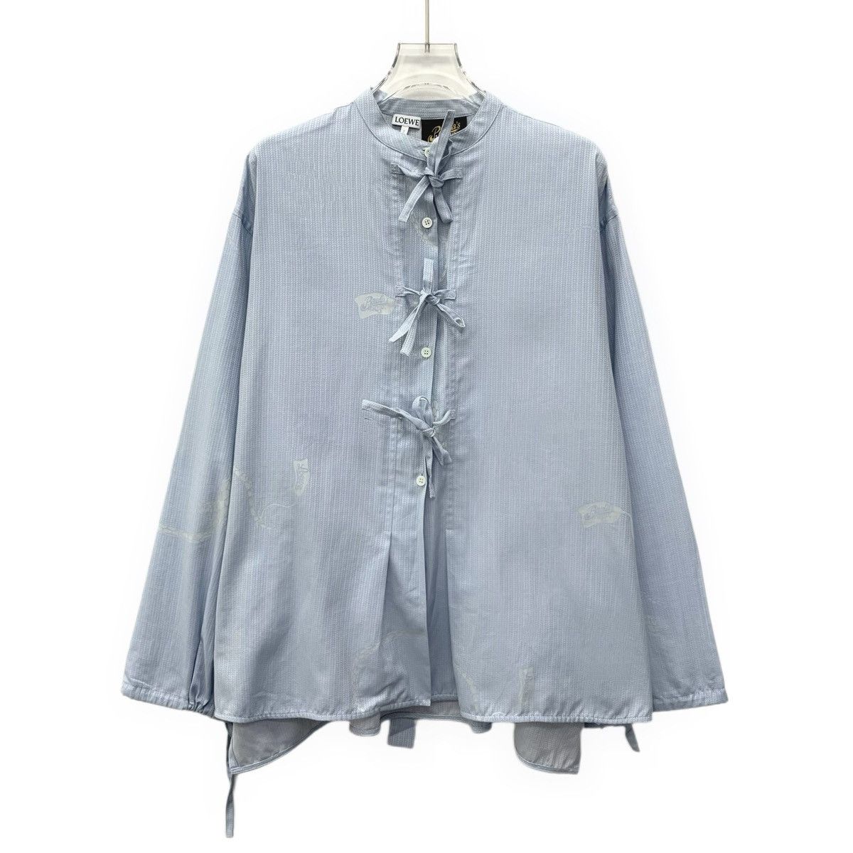 Loewe Loewe Light blue lizard jacquard lace-up bow Cotton shirt Size XXS / US 00 / IT 34 - 1 Thumbnail