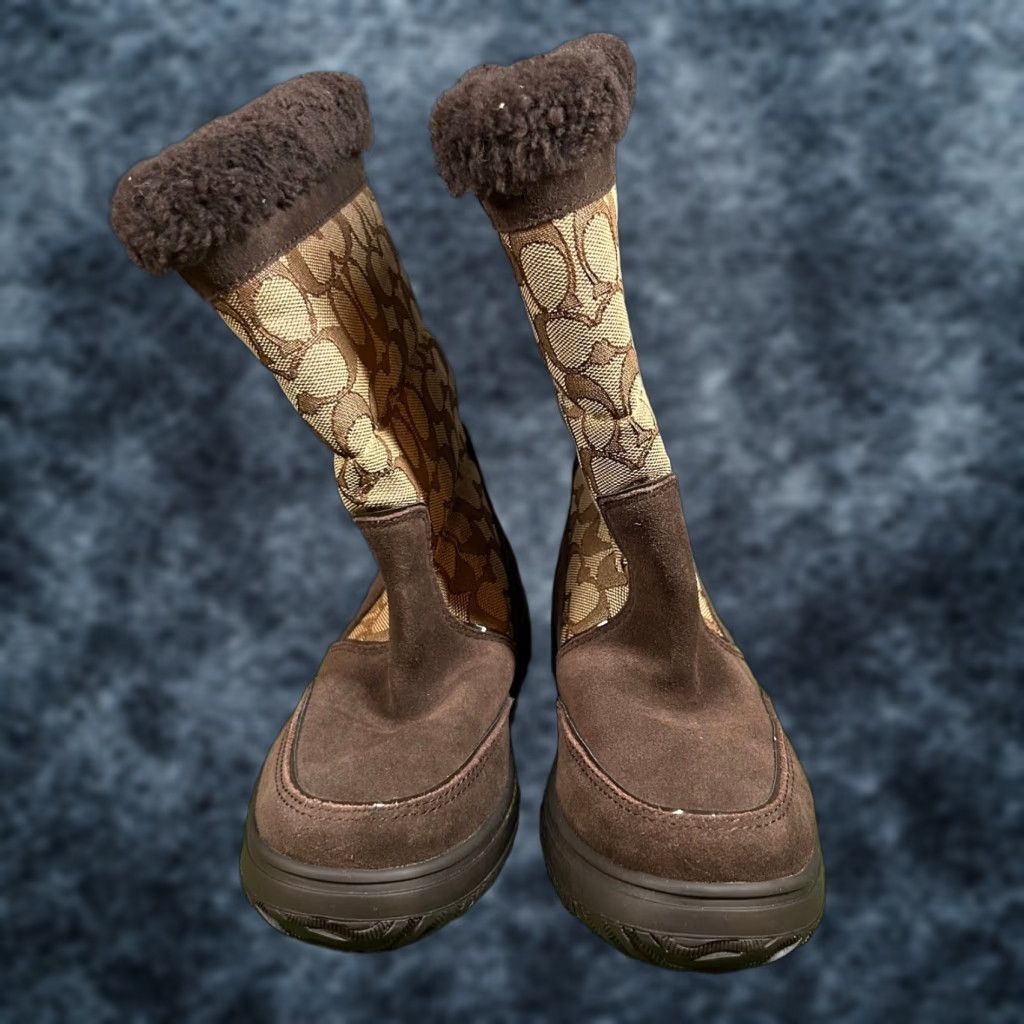 Coach COACH Sherman Signature Brown Suede Fur Mid-Calf Boots Women's Winter 5.5 B Size US 6 / IT 36 - 1 Thumbnail