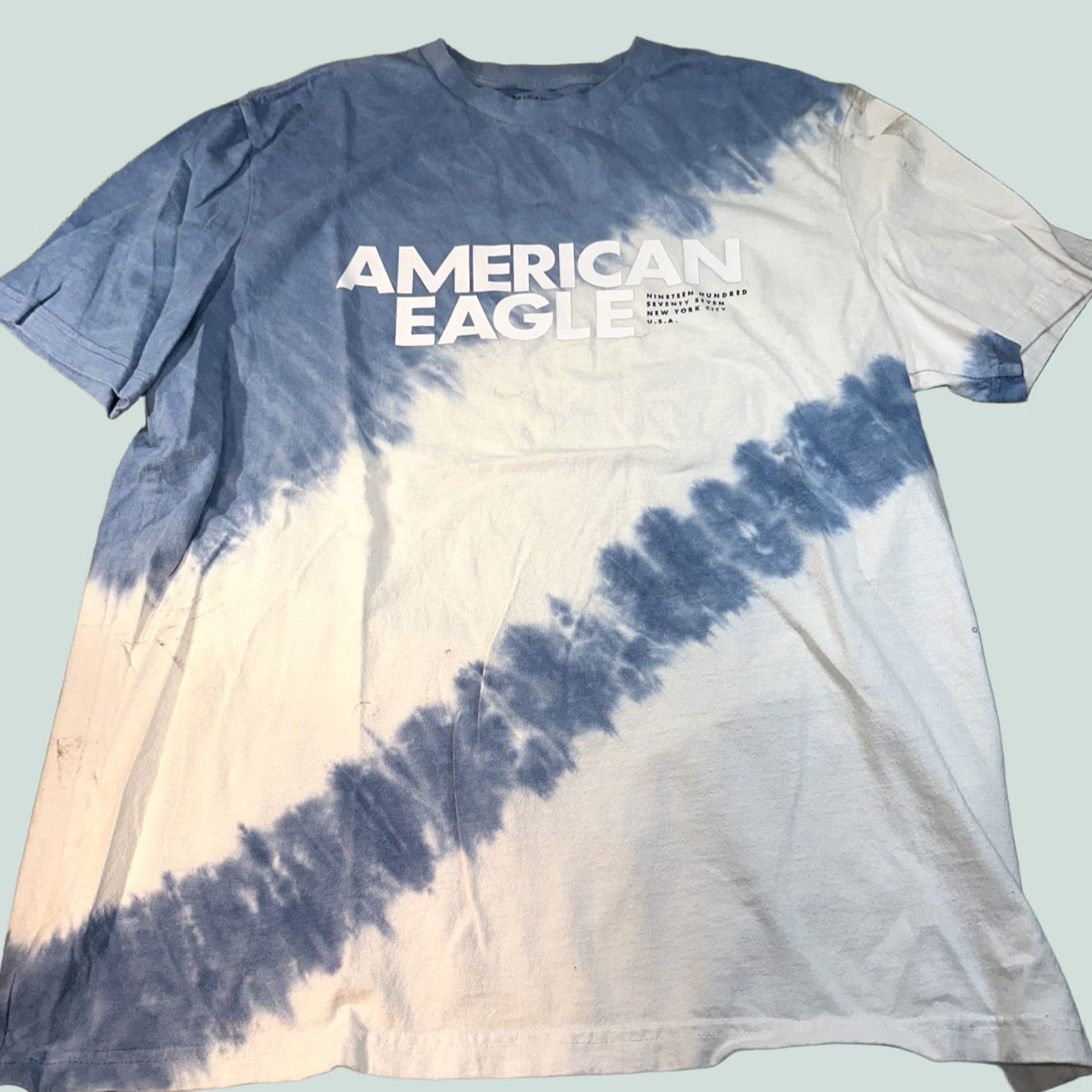 American Eagle Outfitters Men's American Eagle T Shirt Crewneck Short Sleeve Tye Dye Logo Size M Blue & White Size US M / EU 48-50 / 2 - 1 Thumbnail