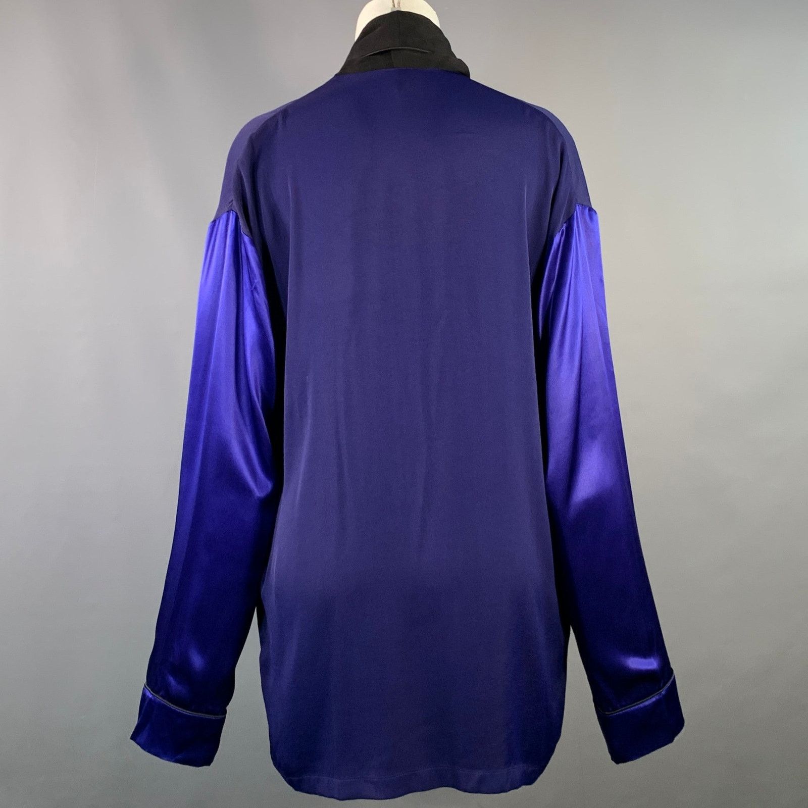 Haider Ackermann HAIDER ACKERMANN Navy Black Silk Shawl Collar Jacket Blazer Size M / US 6-8 / IT 42-44 - 3 Thumbnail