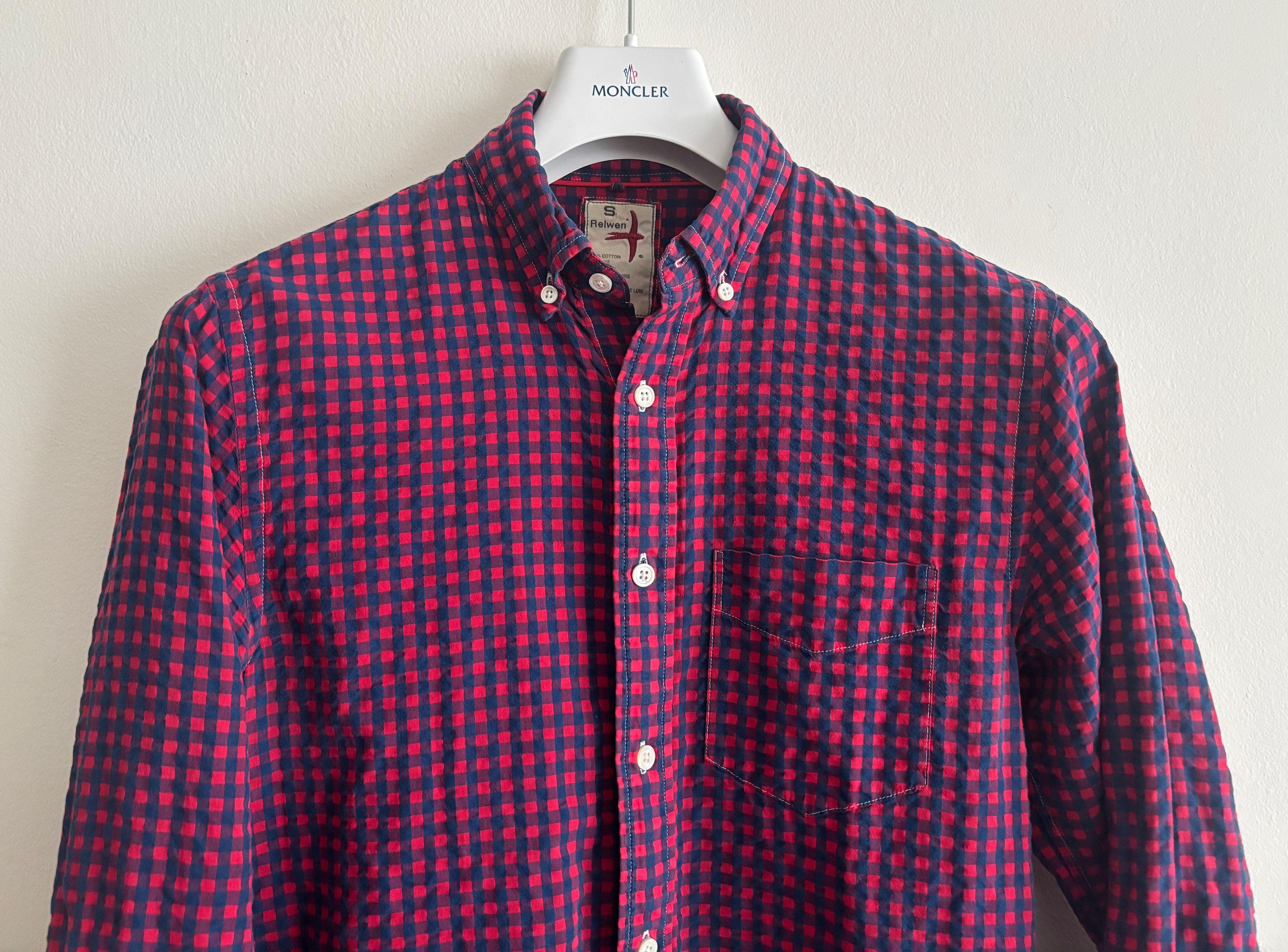 Relwen Gingham Cotton Seersucker Long Sleeve Button Down Shirt Size US S / EU 44-46 / 1 - 2 Thumbnail