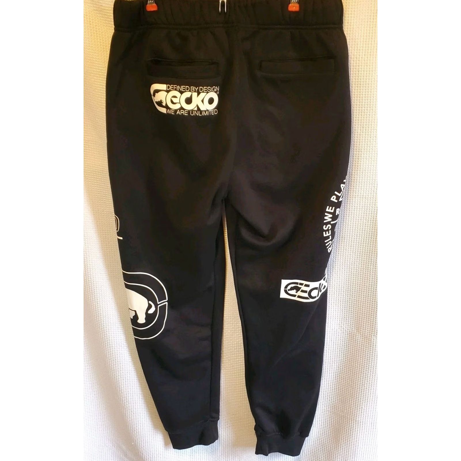 Ecko Unltd. VINTAGE Ecko Unltd Sweatpants Mens XL Regular Black White Solid Wrap Logo Pockets Drawstring Inseam 30" Size US 36 / EU 52 - 2 Thumbnail