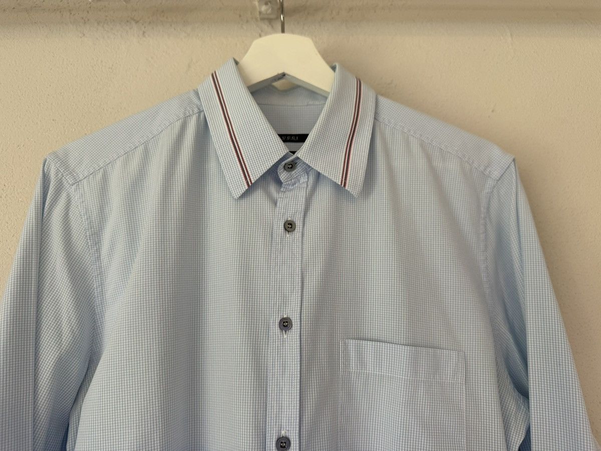 Gucci Light Blue Micro-Gingham Shirt with Striped Collar Size US M / EU 48-50 / 2 - 4 Thumbnail
